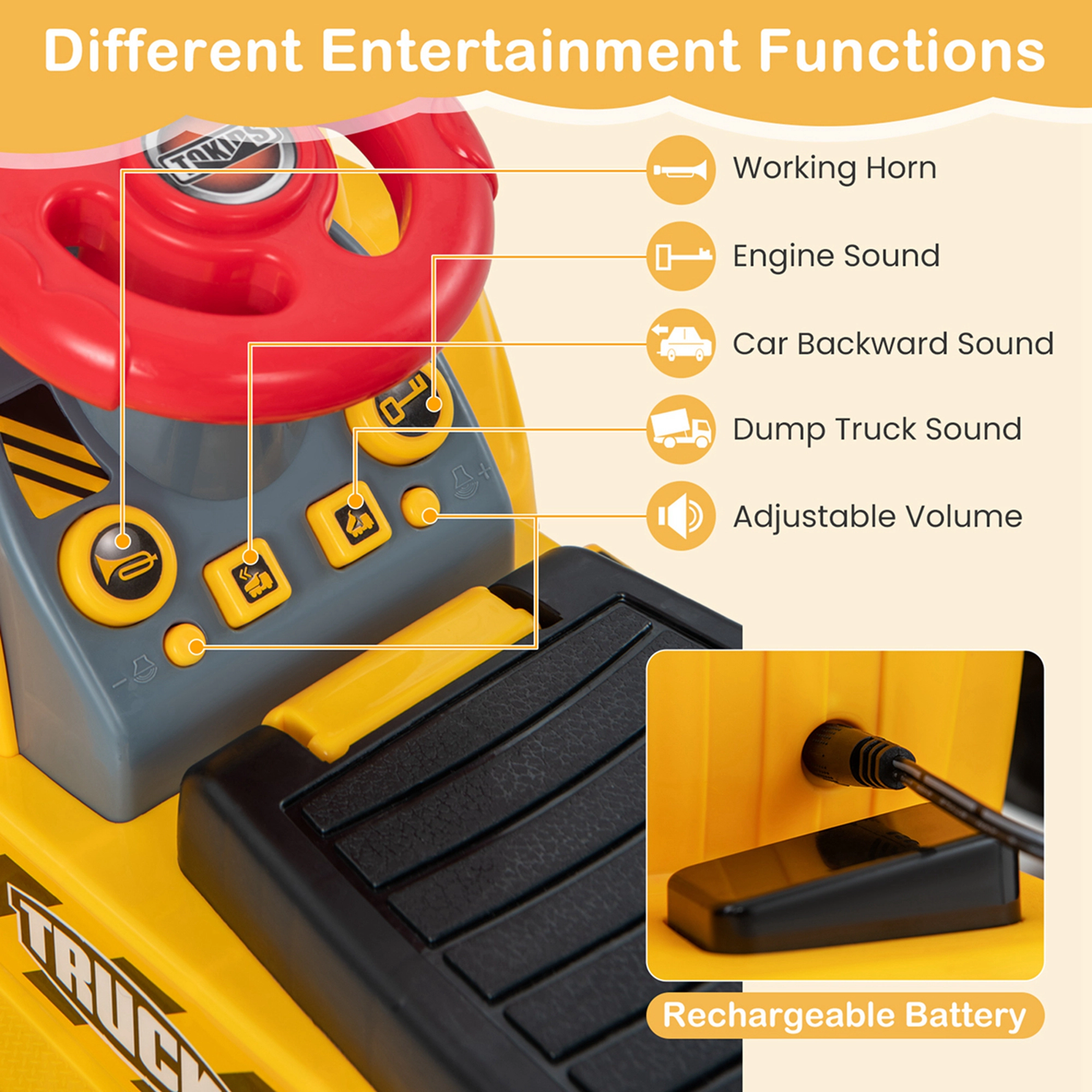 Costway 6V Electric Kids Ride On Excavator Pretend Play Toy Tractor w/ Basketball Hoop