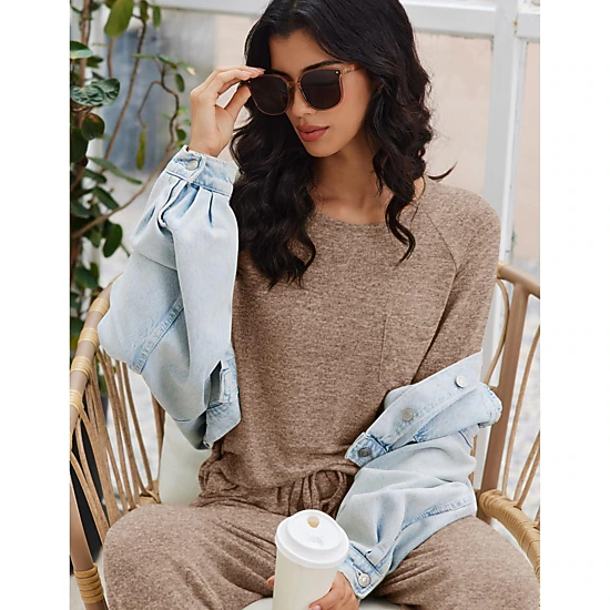 Ekouaer Womens Pajamas Set Long Sleeve Loungewear Soft Lounge Set Joggers with Pockets