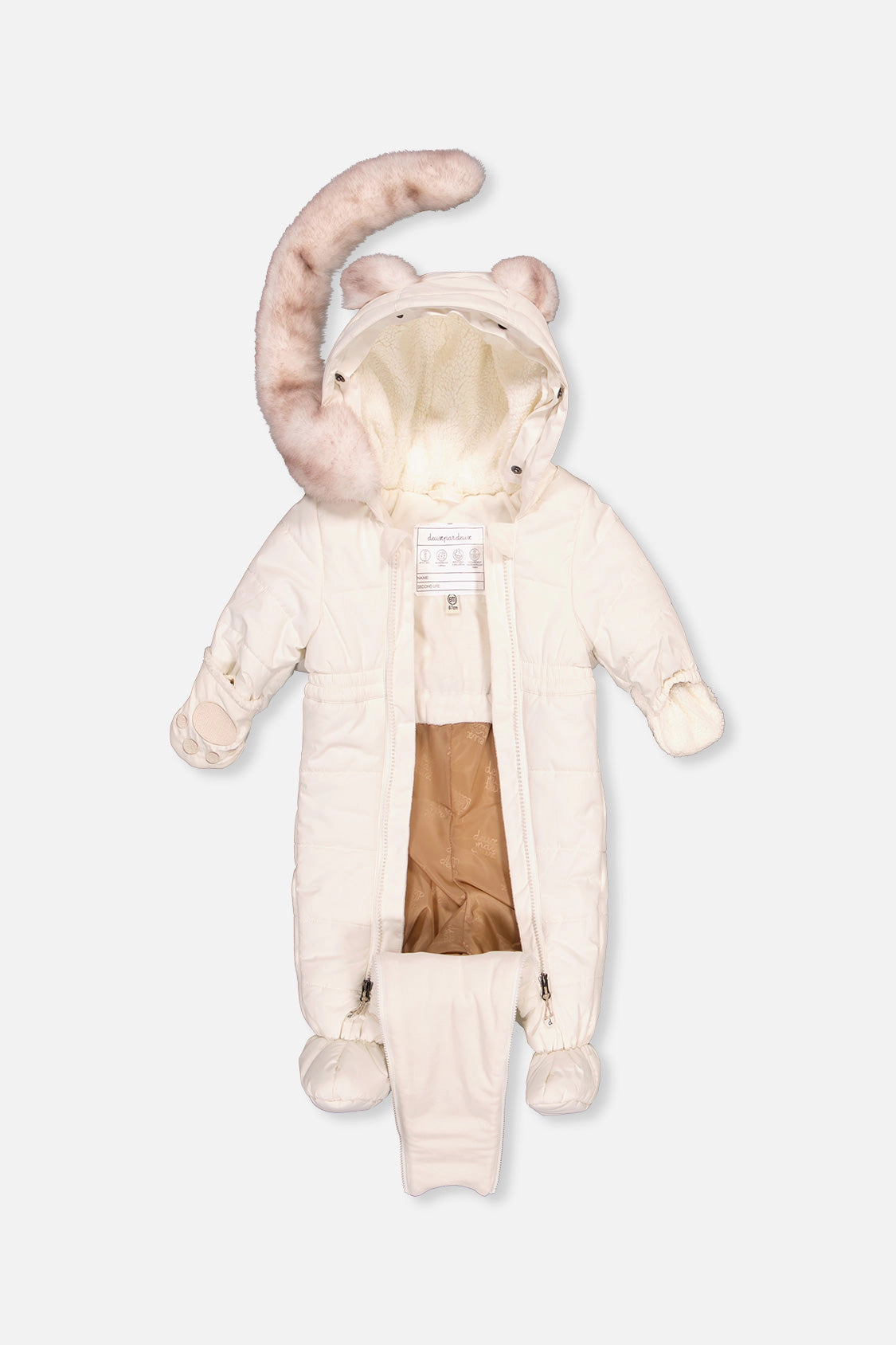 Deux par Unisex Quilted One Piece Snowsuit for Car Seats with Bear-Ear Hood