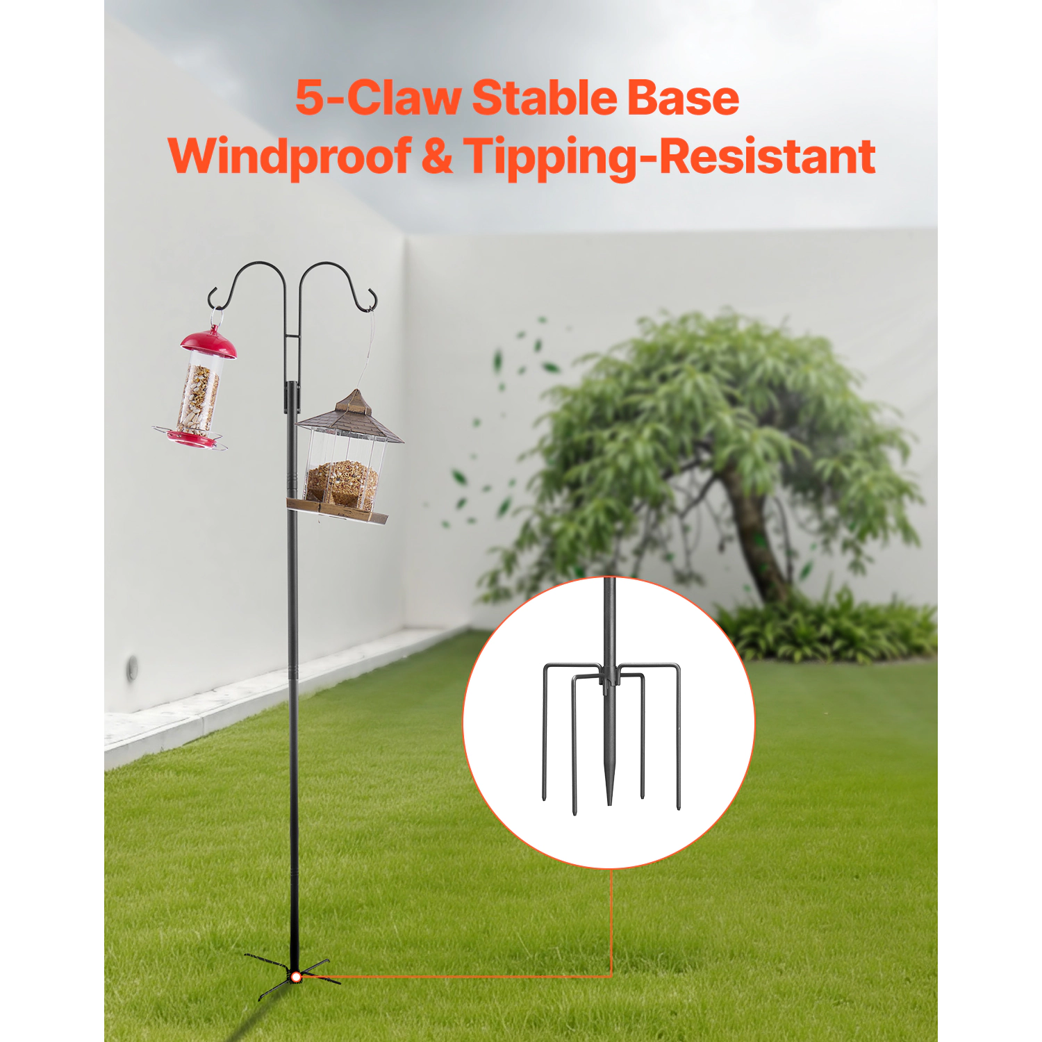 HONGGE Double Shepherds Hooks for Outdoor 8 Pack Heavy Duty Bird Feeder Pole 3/4 Inch Thick Garden Hooks for Hanging