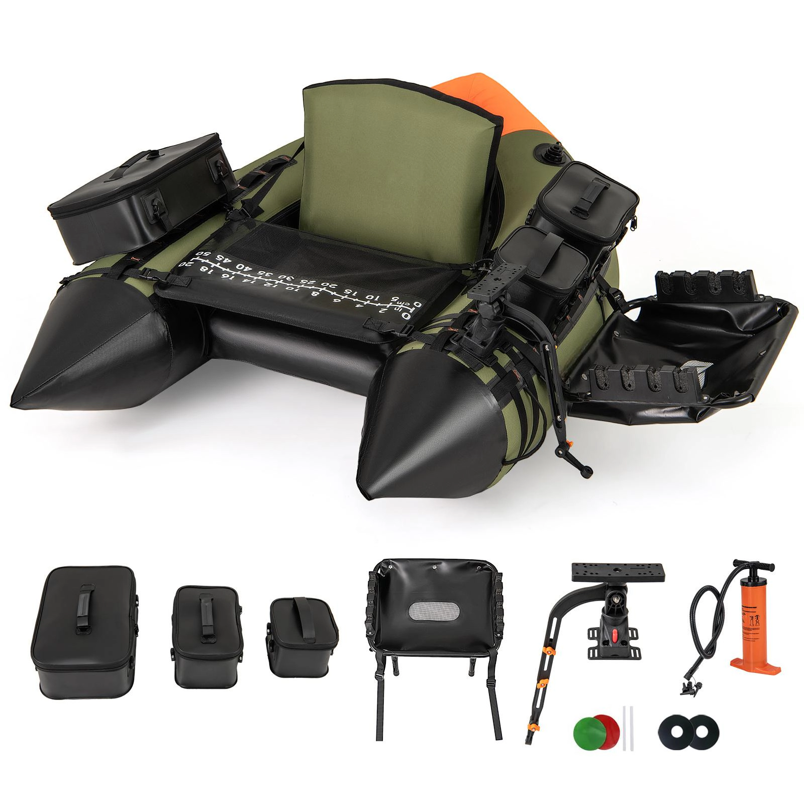 SUGIFT Portable Inflatable Fishing Boat Water Toy with 3 Detachable Storage Boxes 287-lb Capacity Camouflage Green