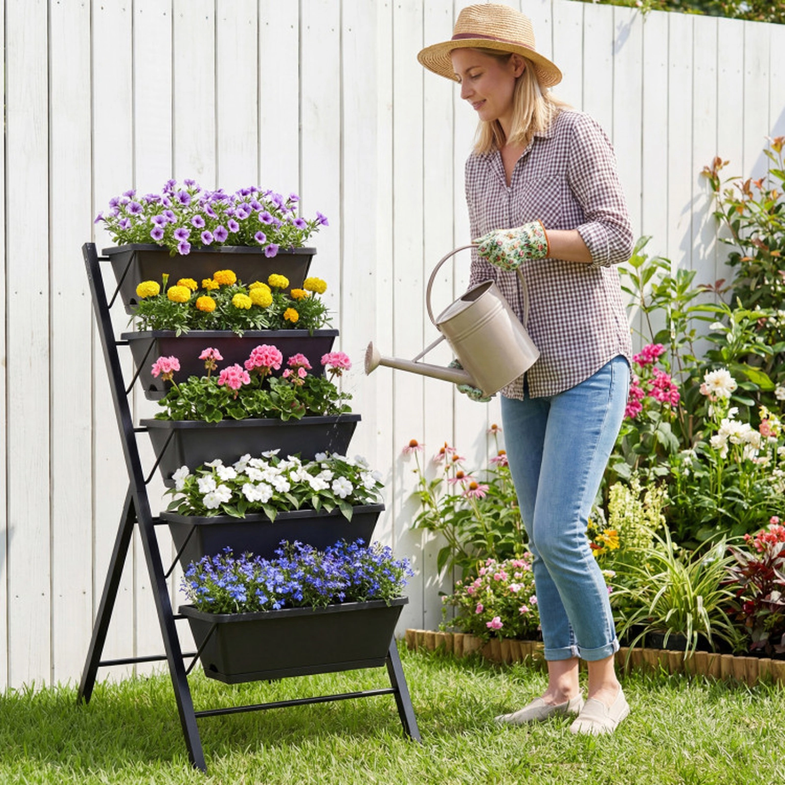 SUGIFT 5-Tier Black Vertical Raised Garden Bed with Detachable Drip Trays 23-in W 27-in D 44-in H 22-lb Per Tier