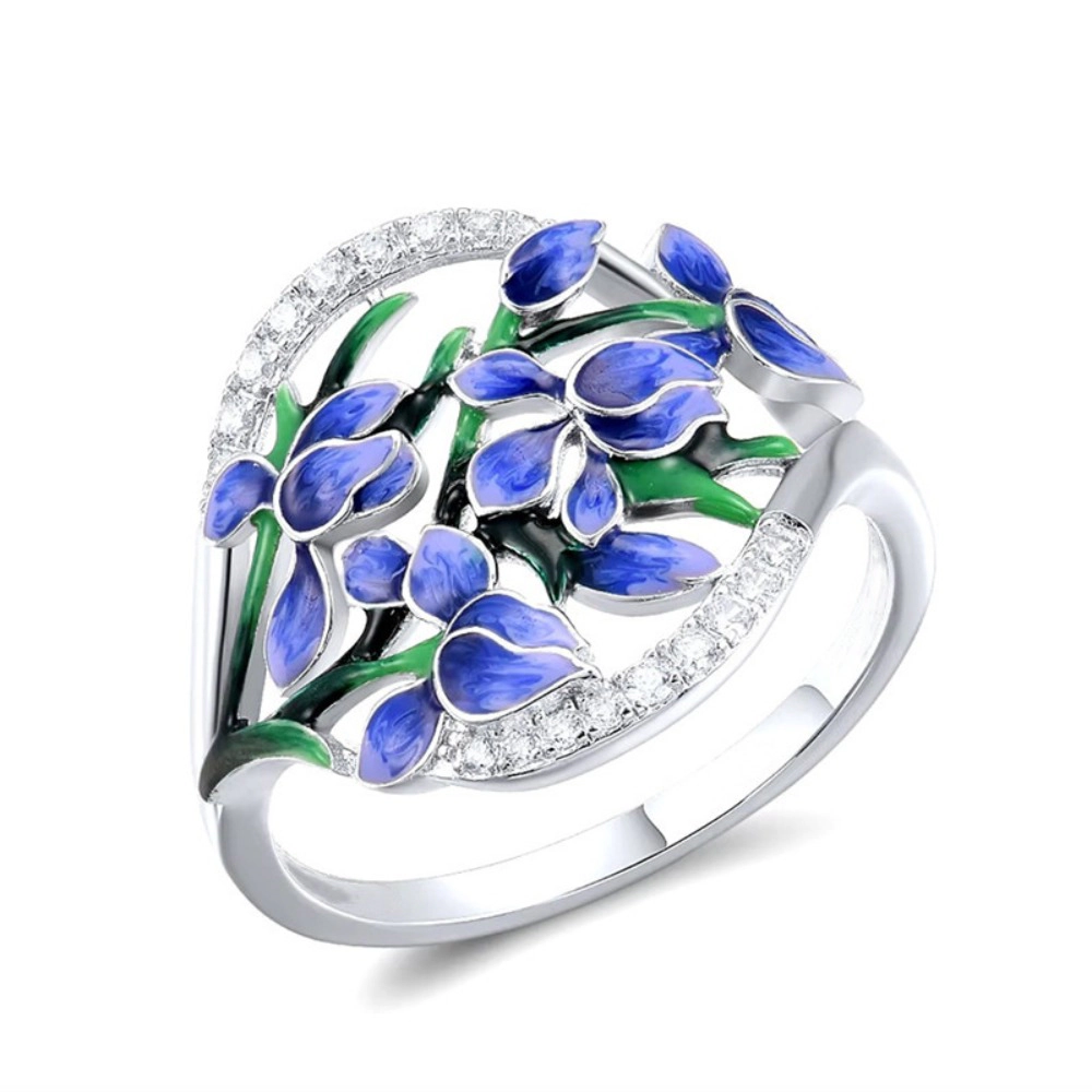 Aesthetic Enamel Flower Ring for Women Exquisite Anniversary Party Accessories