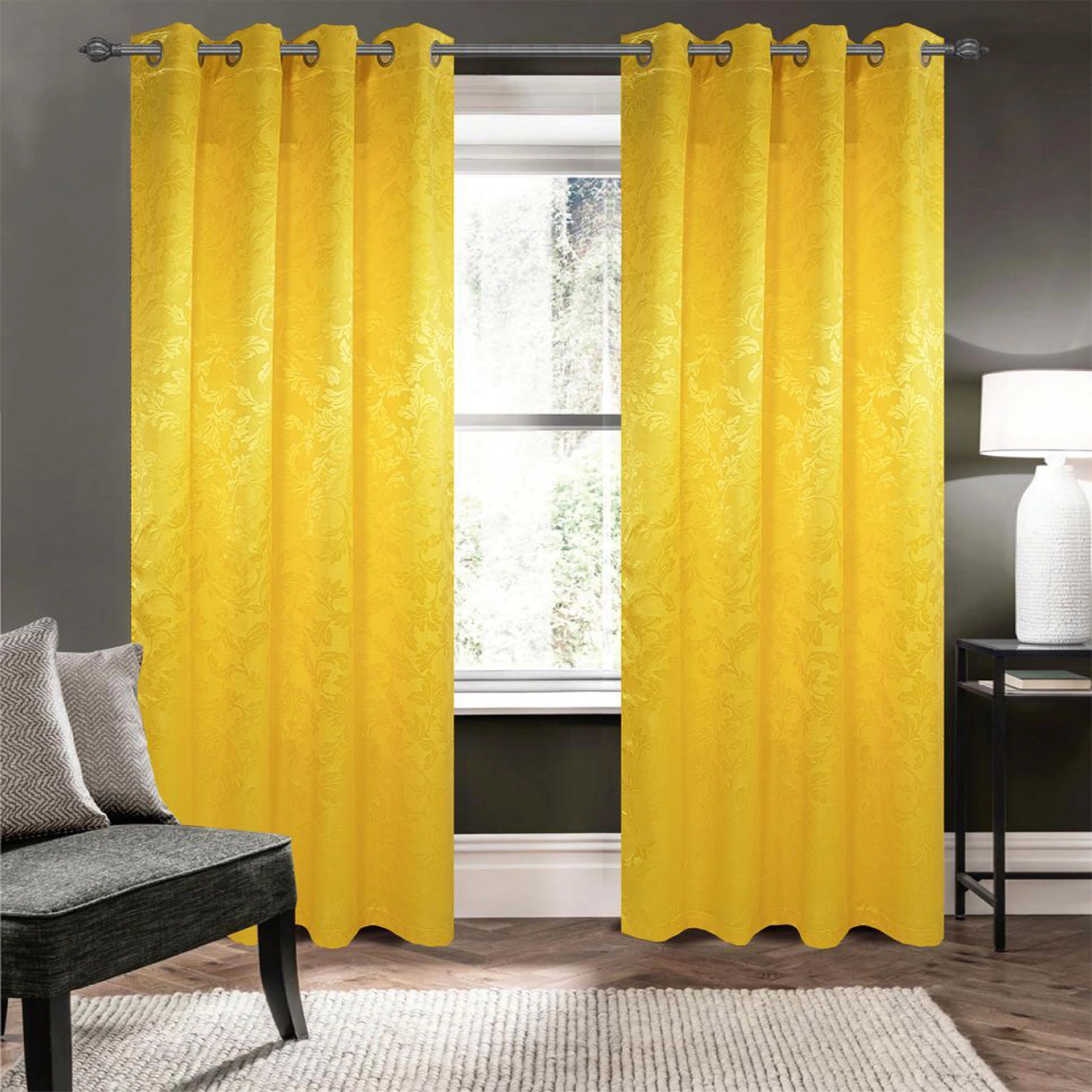 Olivia Gray 100% Polyester 200 GSM Dyson Embossed Blackout Grommet Curtain Panel 54" x 90" Yellow