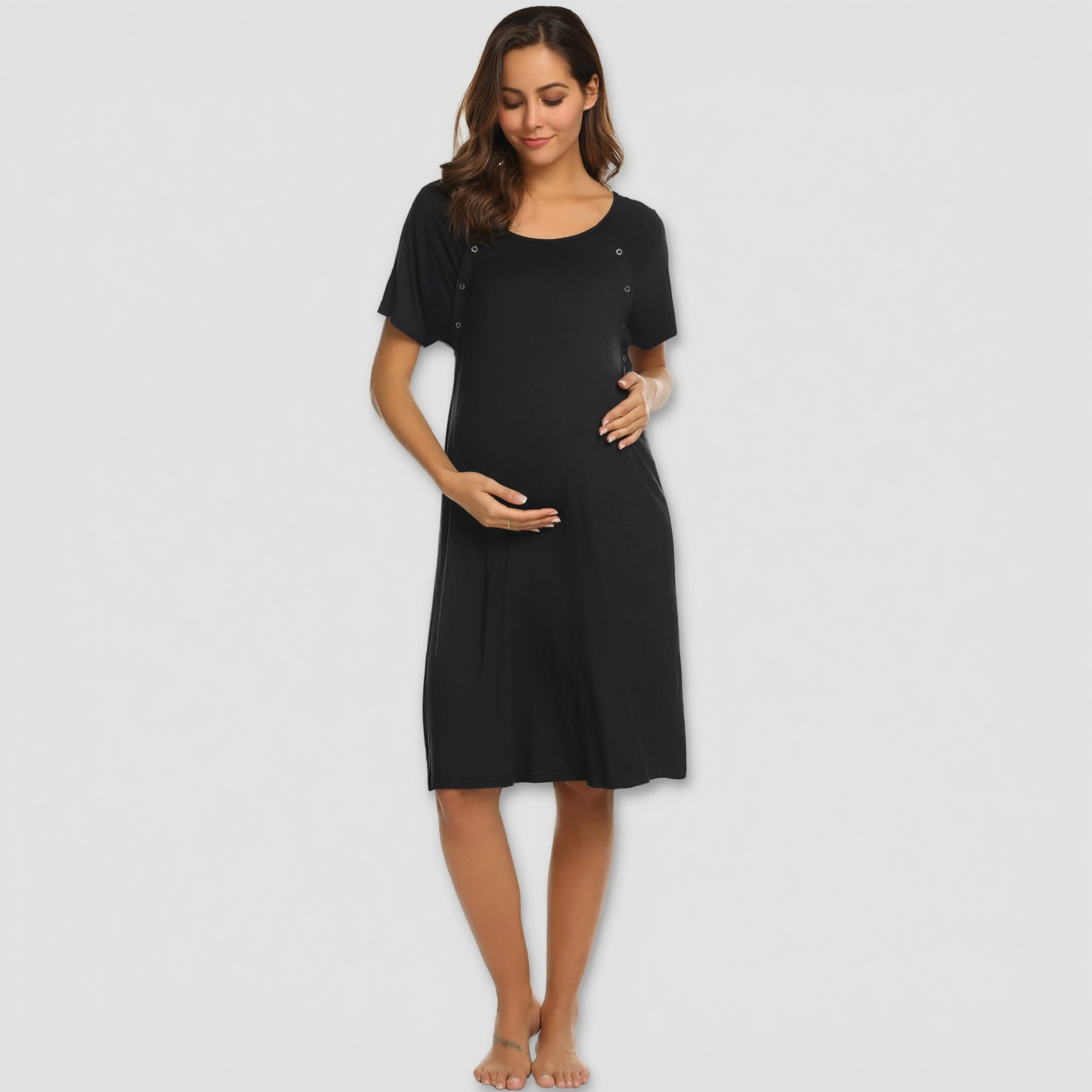 Ekouaer Women Maternity Nightgown 1 Labor Nursing Breastfeeding Gown Short Sleeve Button Down