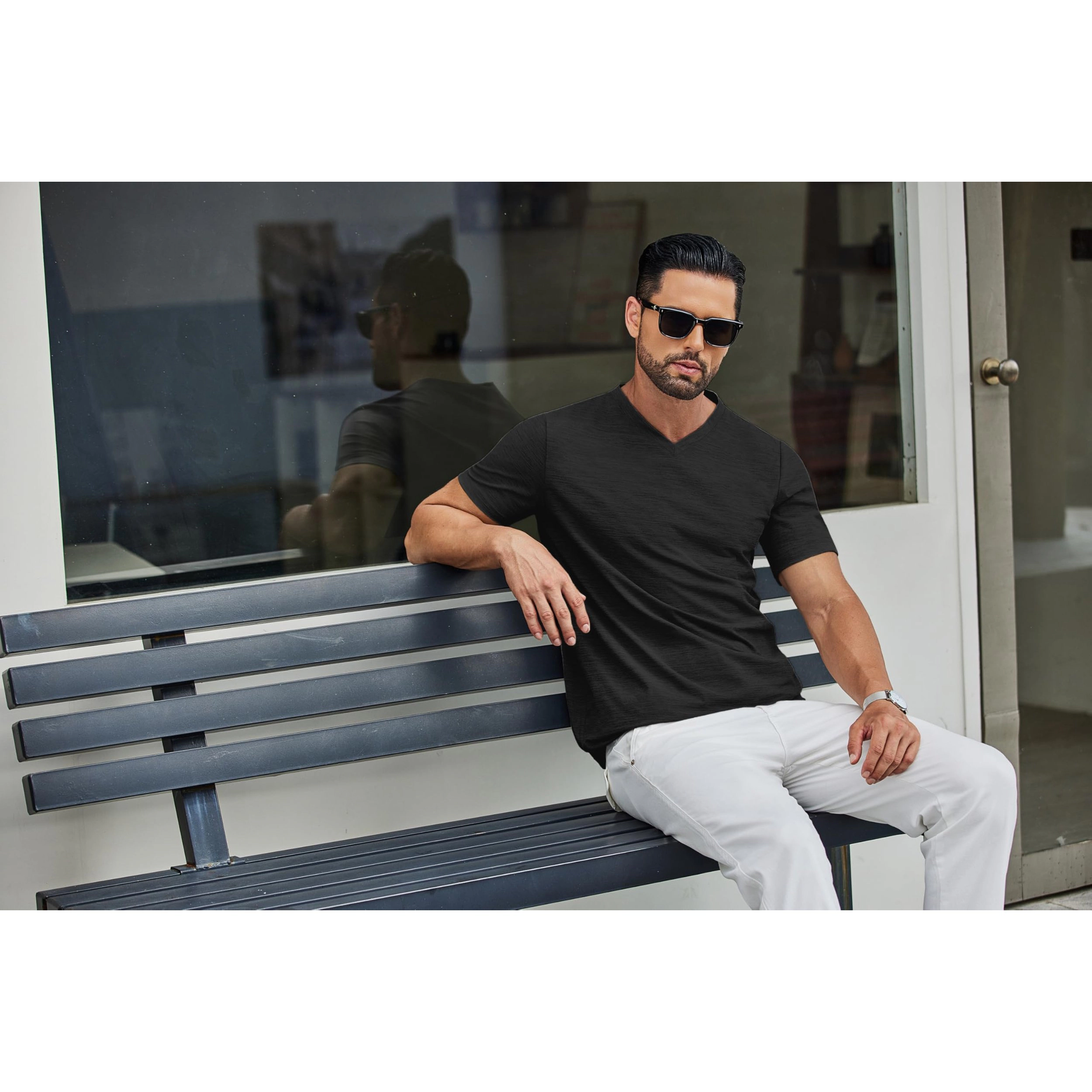 COOFANDY Mens Casual V Neck Short Sleeve T-Shirts  Solid Slim Fit Basic Tees