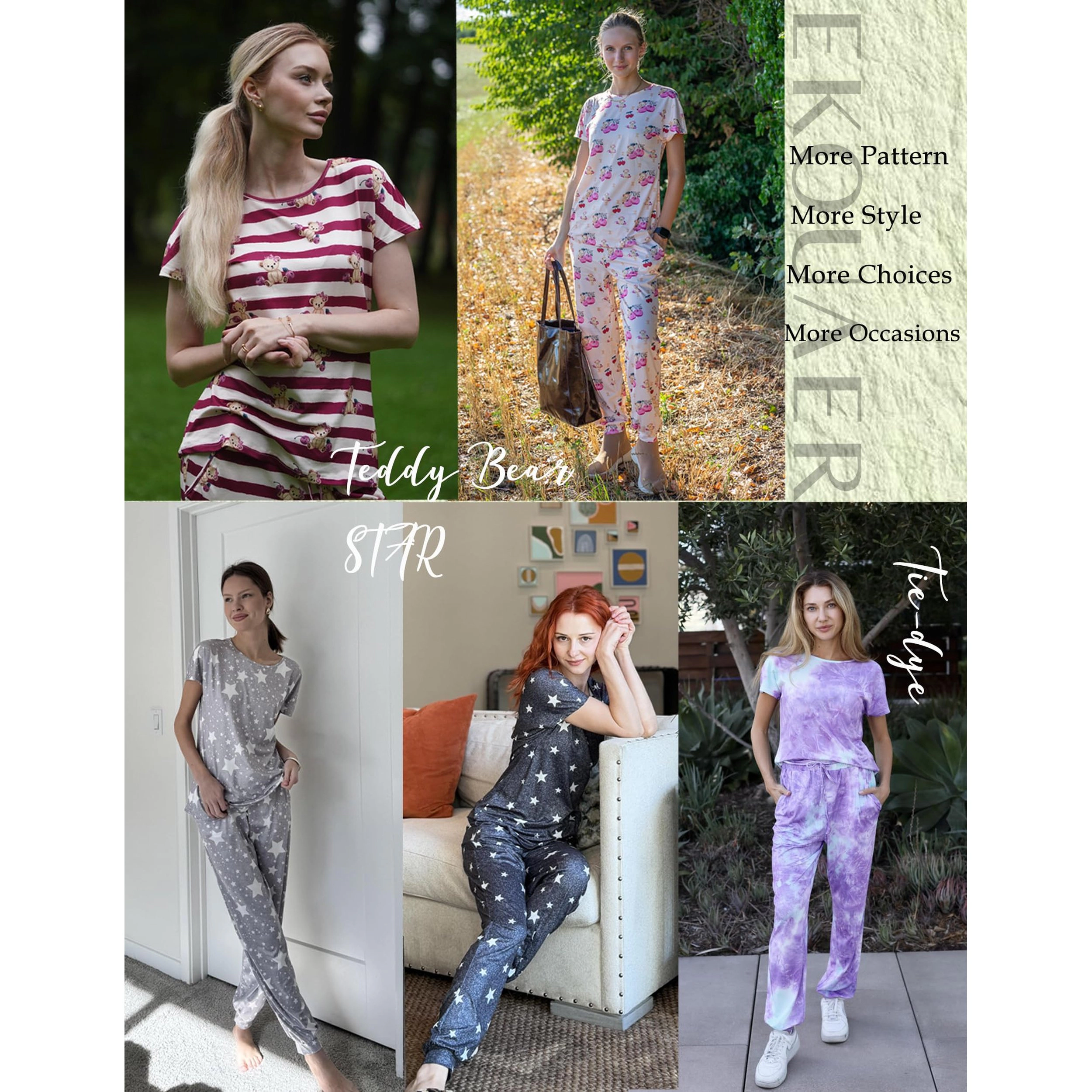 Ekouaer Womens Pajama Sets Short Sleeve Lounge for Women Jogger Set 2 Piece Pj