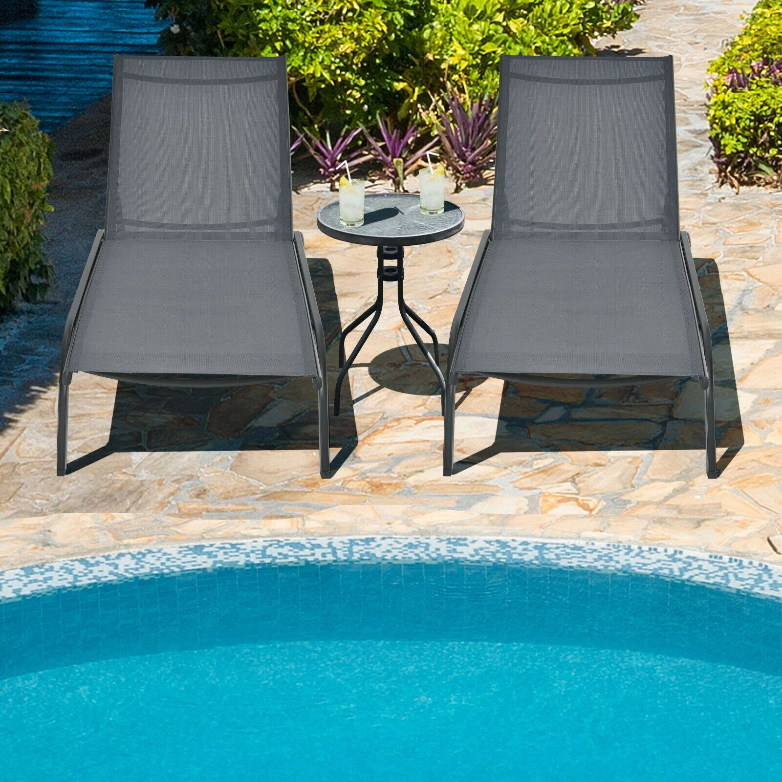 SlickBlue Adjustable Outdoor Chaise Lounge with 6-Position Backrest