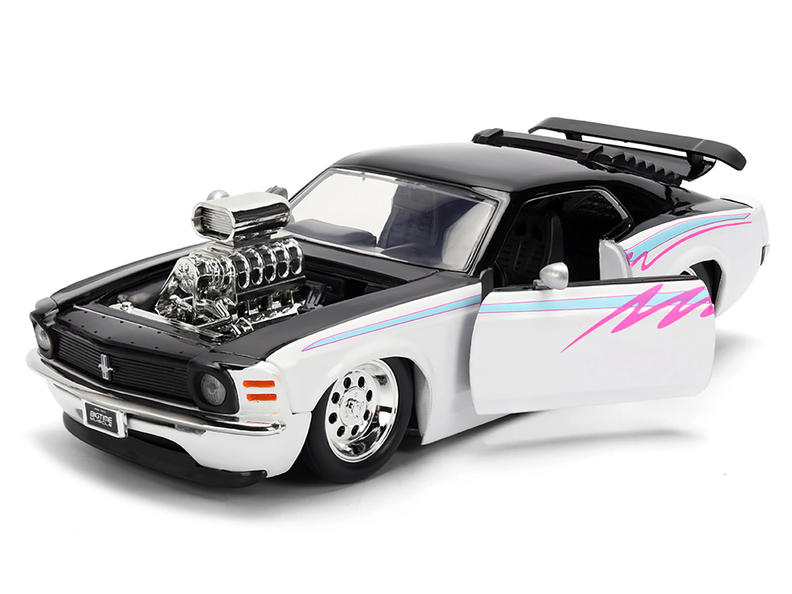 Jada 1970 Ford Mustang Boss 429 Black and White with Graphics "Bigtime Muscle" Series 1/24 Diecast Model Car by Jada