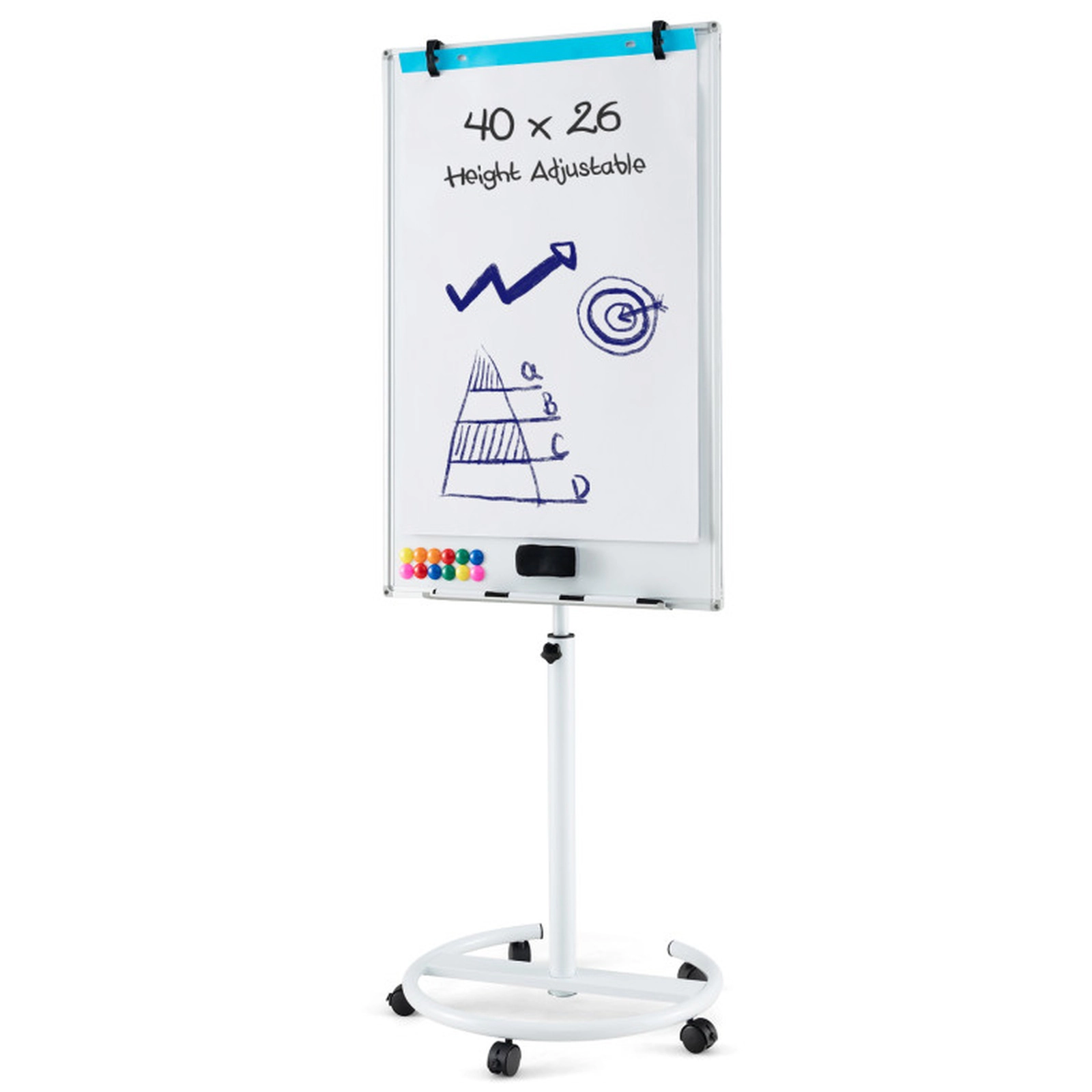 SUGIFT 40-in x 26-in Height Adjustable Mobile Magnetic Whiteboard with Round Base Stand and Paper Clips