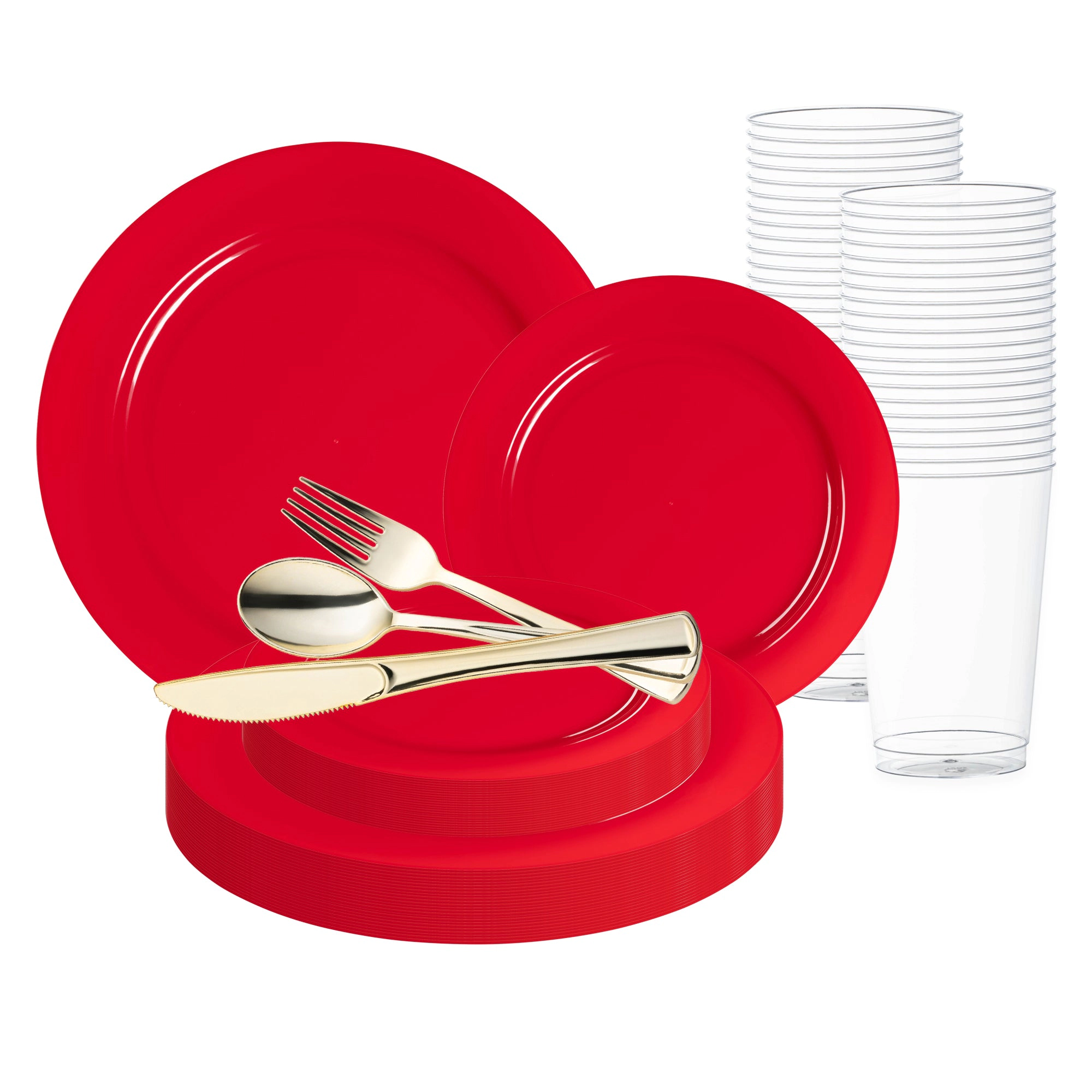 Smarty Had A Party Solid Red Holiday Round Disposable Plastic Wedding Value Set