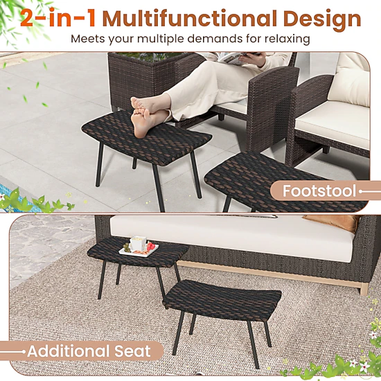 Hivvago Patio Ottoman Seating Set with Metal Legs