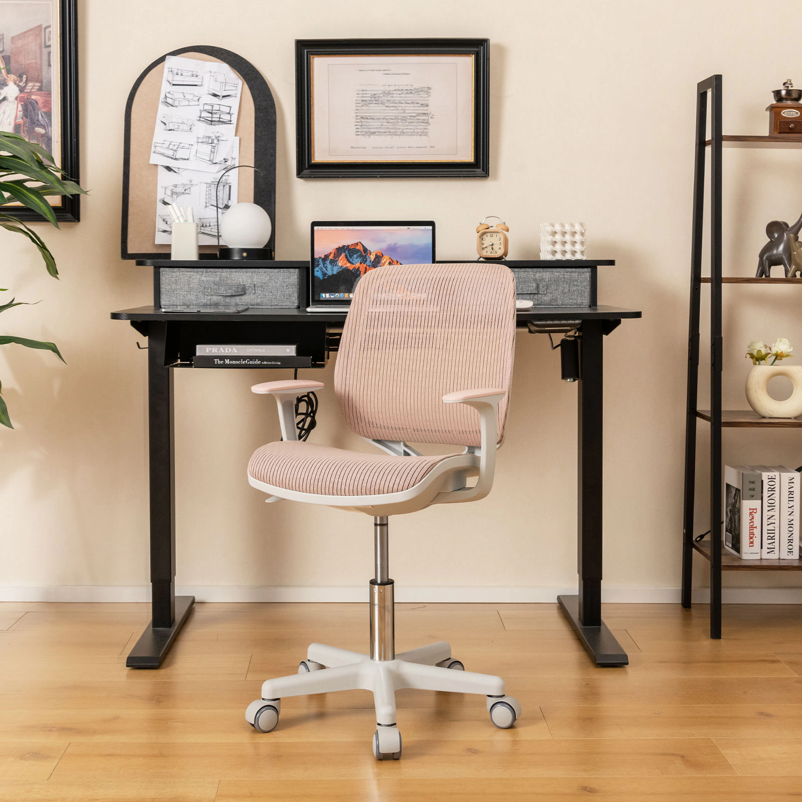 SUGIFT Pink Kids Desk Chair, Adjustable Mesh Study Chair with Swivel and Sit-Brake Casters