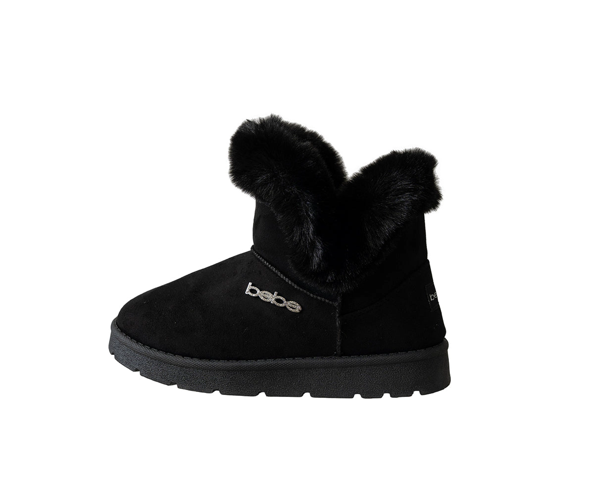 Bebe Women's Faux Fur Trim Boot with Charm Detail