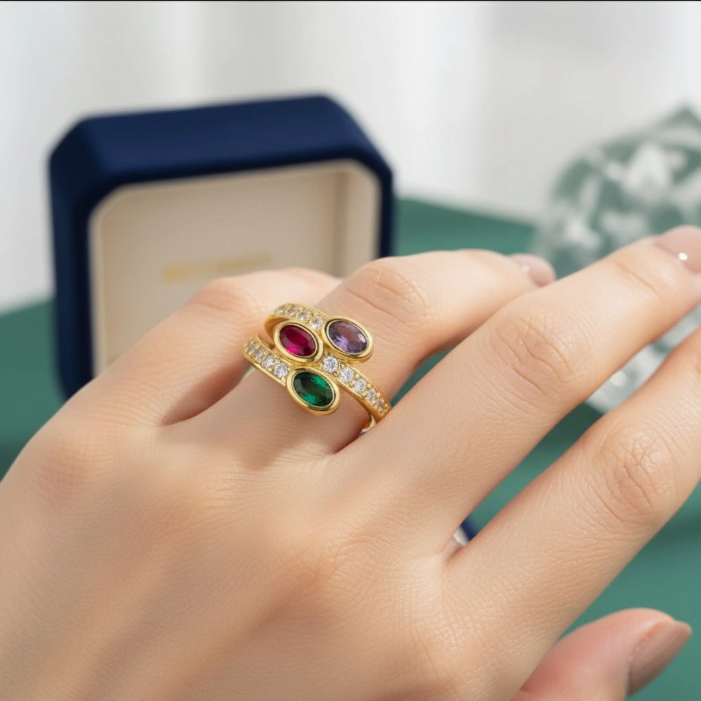DressAtR Women's Zircon 18K Gold Plated Ring