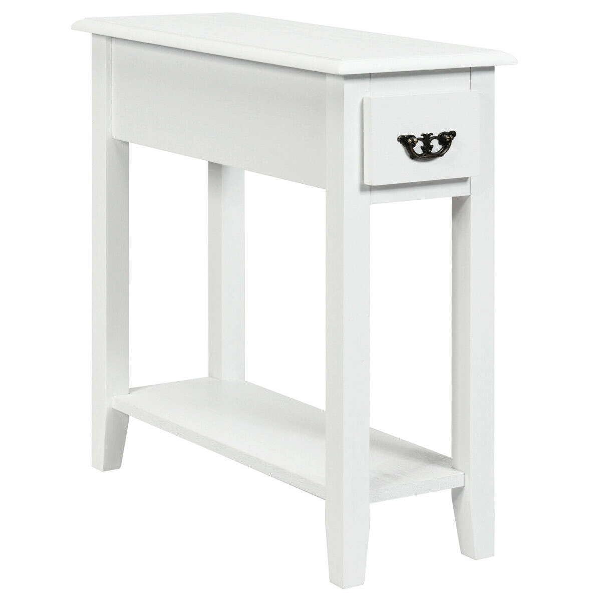 Slickblue Compact Slim Side Table with Storage Drawer White Bedroom Living Room