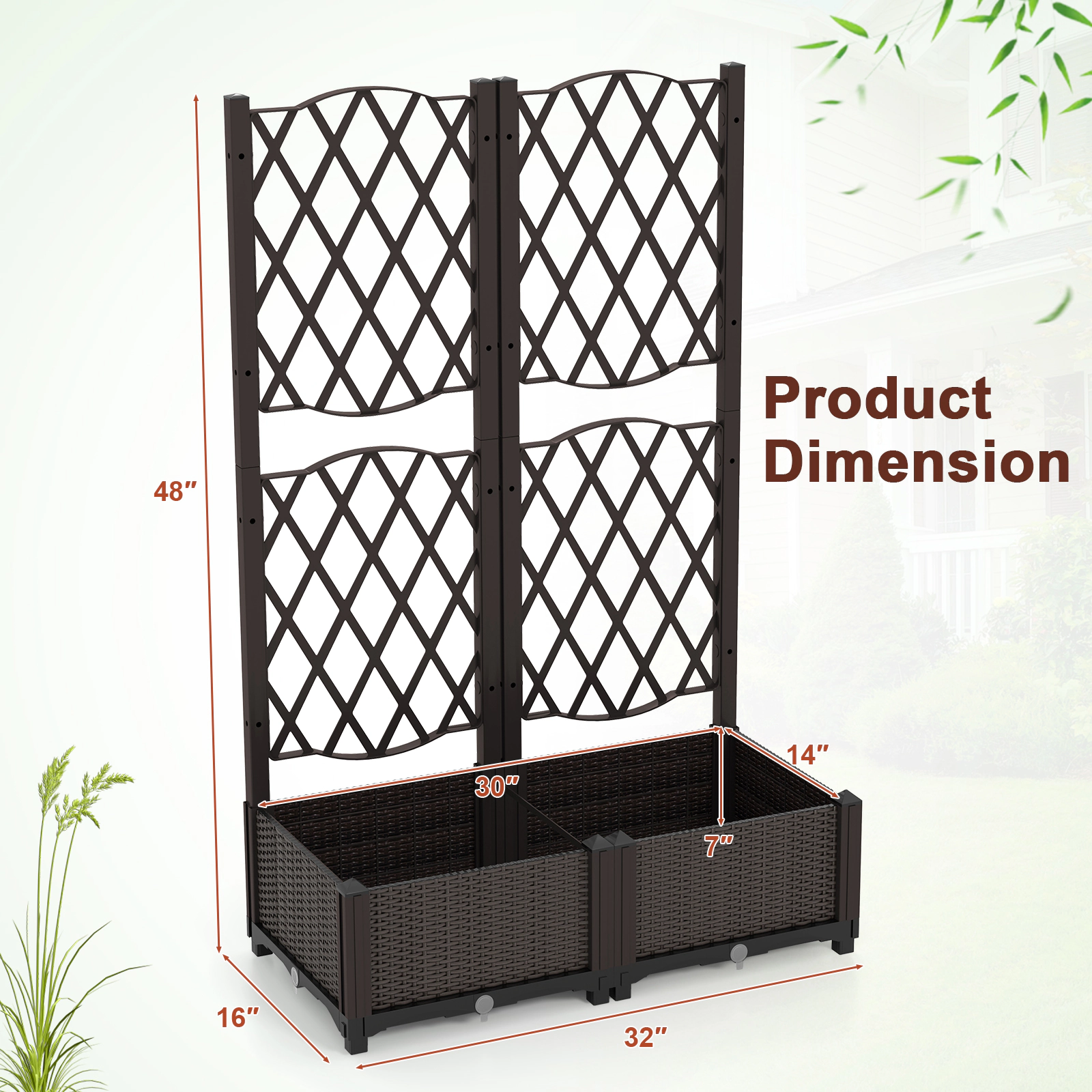 SlickBlue Rattan Style Raised Planter Box with Climbing Plant Trellis