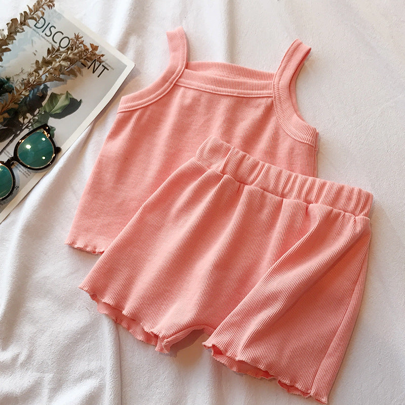 MyKids-USA Baby Girl Solid Color Sleeveless Vest With Shorts Sets