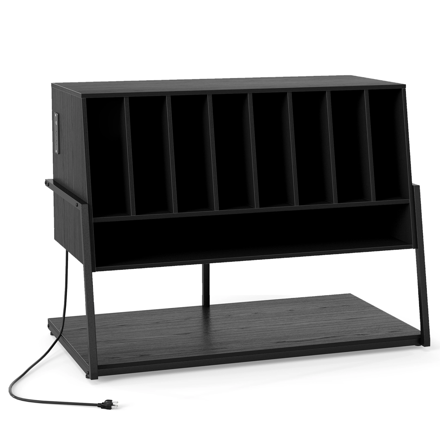 LJG Turntable Stand with Charging Station and Vinyl Storage