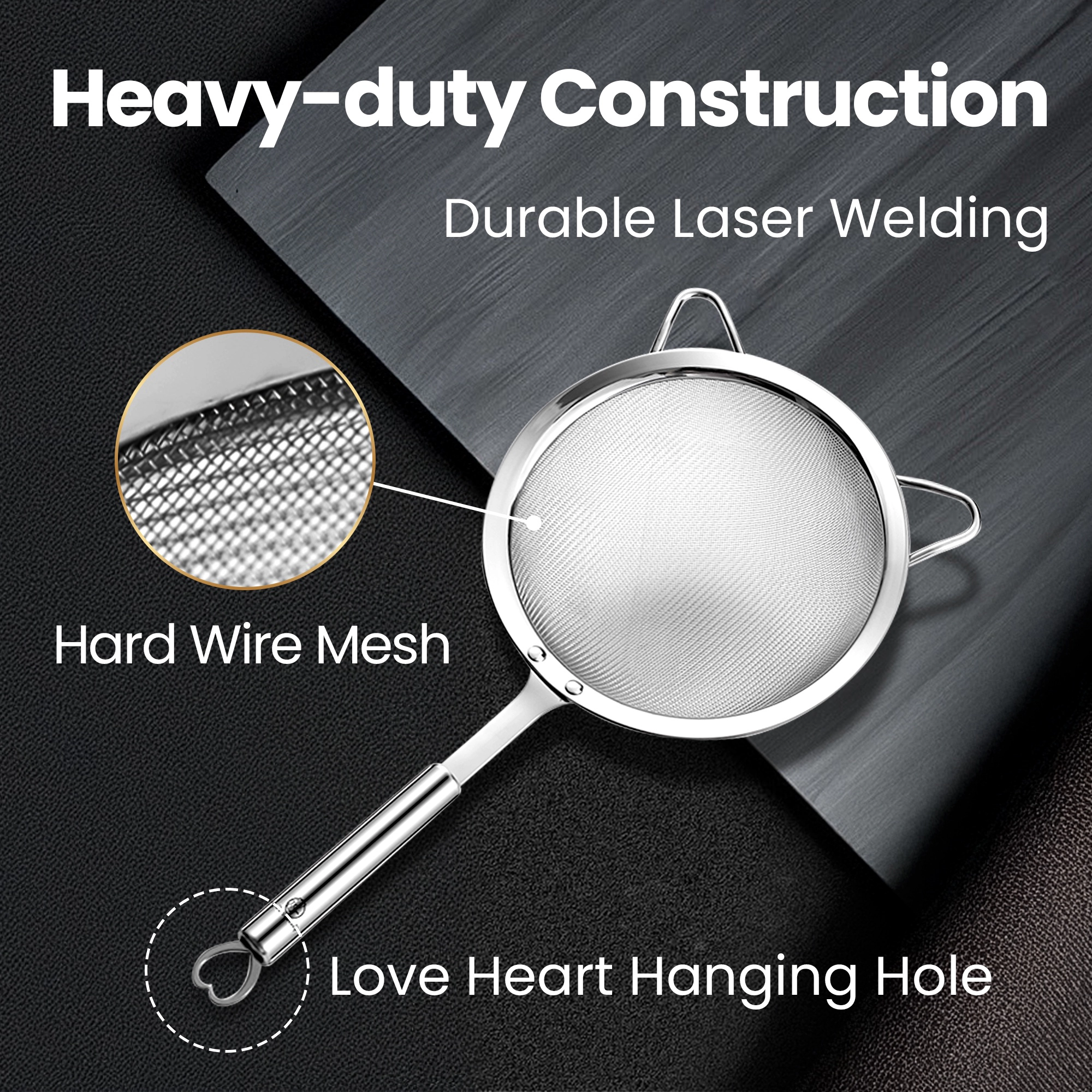 Gourmet Easy Fine Mesh Strainer Set, Stainless Steel Large rice strainer & Small Flour Sifter, Bonus Can Strainer