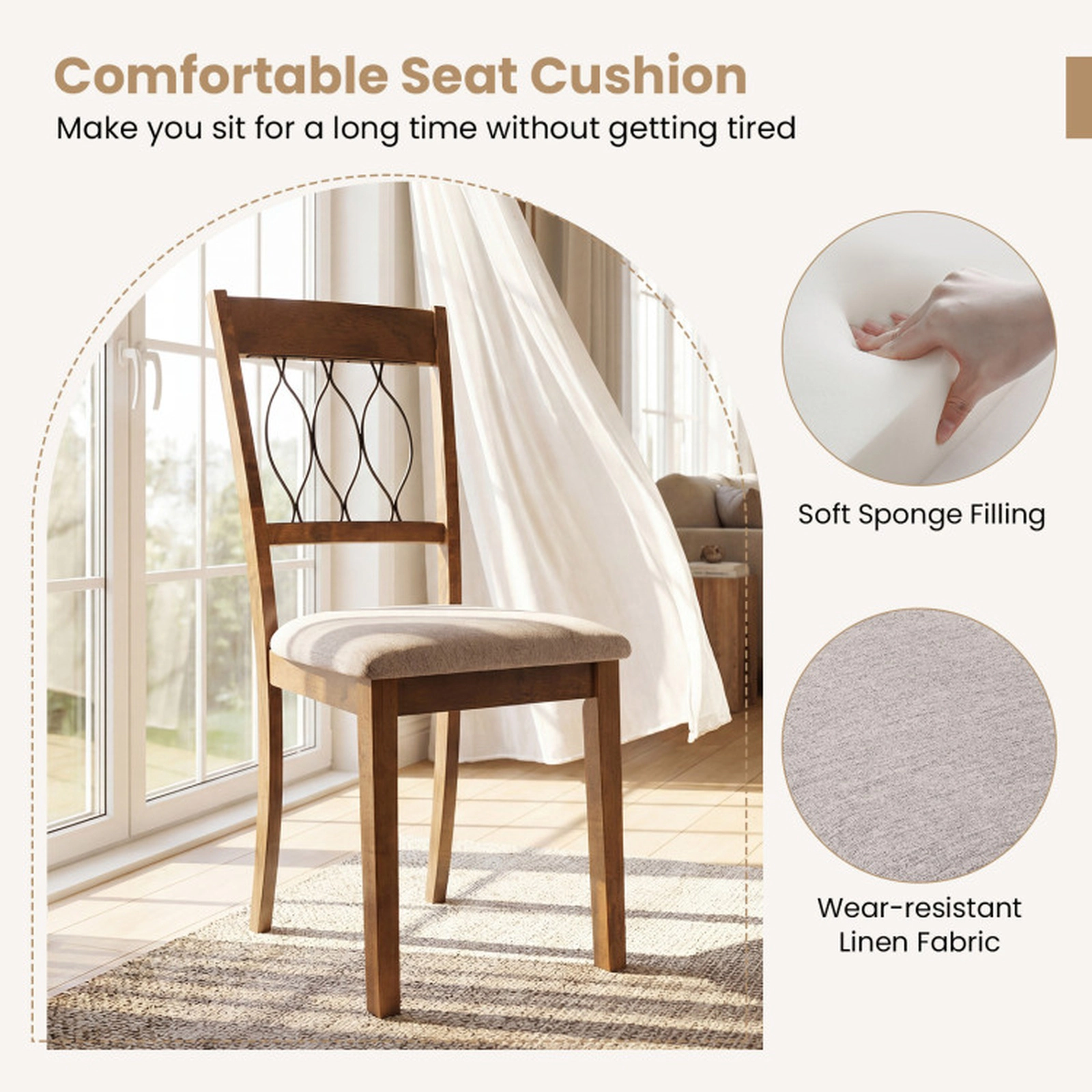 SUGIFT Set of 2 Rustic Brown Upholstered High Open Back Dining Room Chairs with Padded Seat for Kitchen