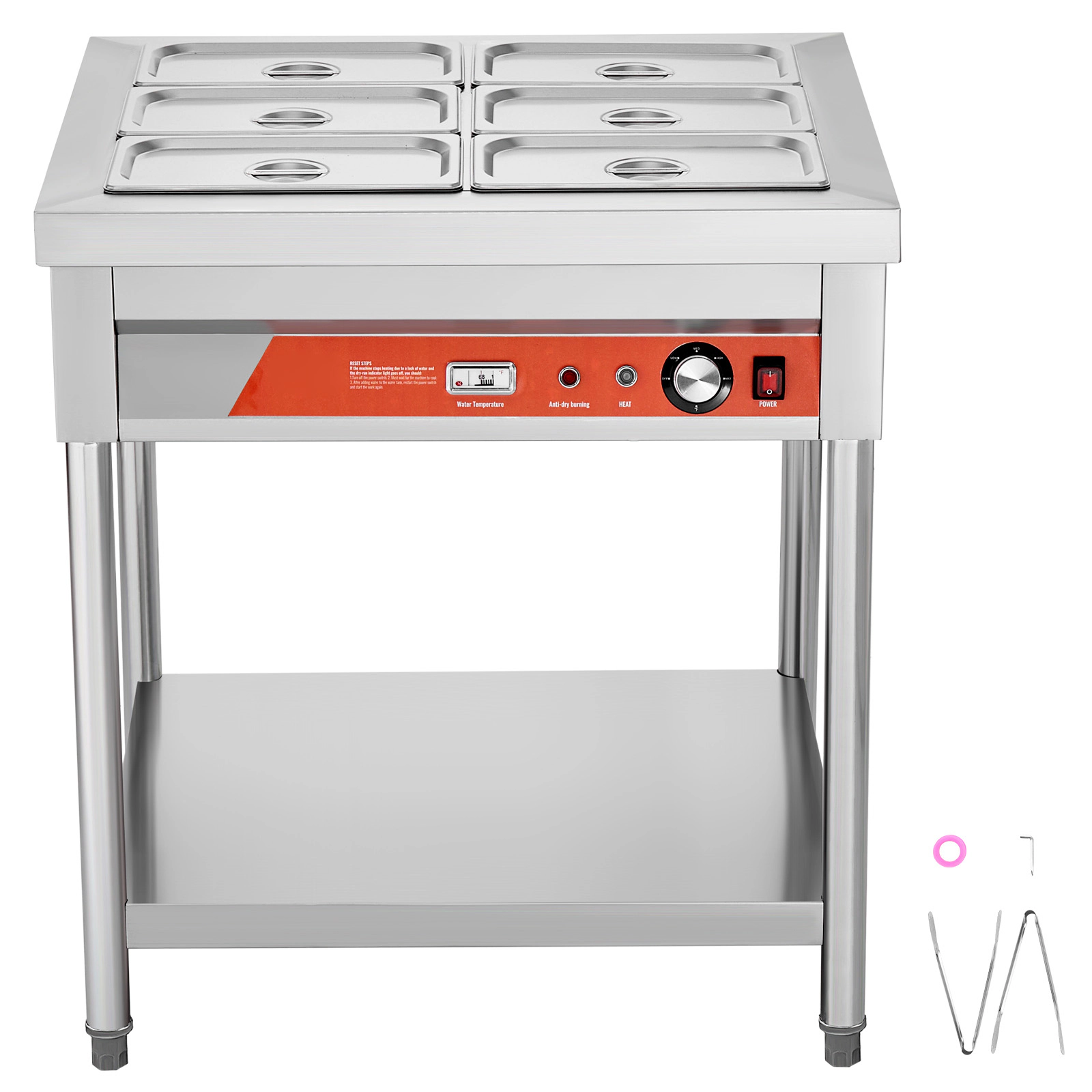 HONGGE Commercial Food Warmer Electric Steam Table 1500W Professional Buffet Catering Food Warmer with Undershelf
