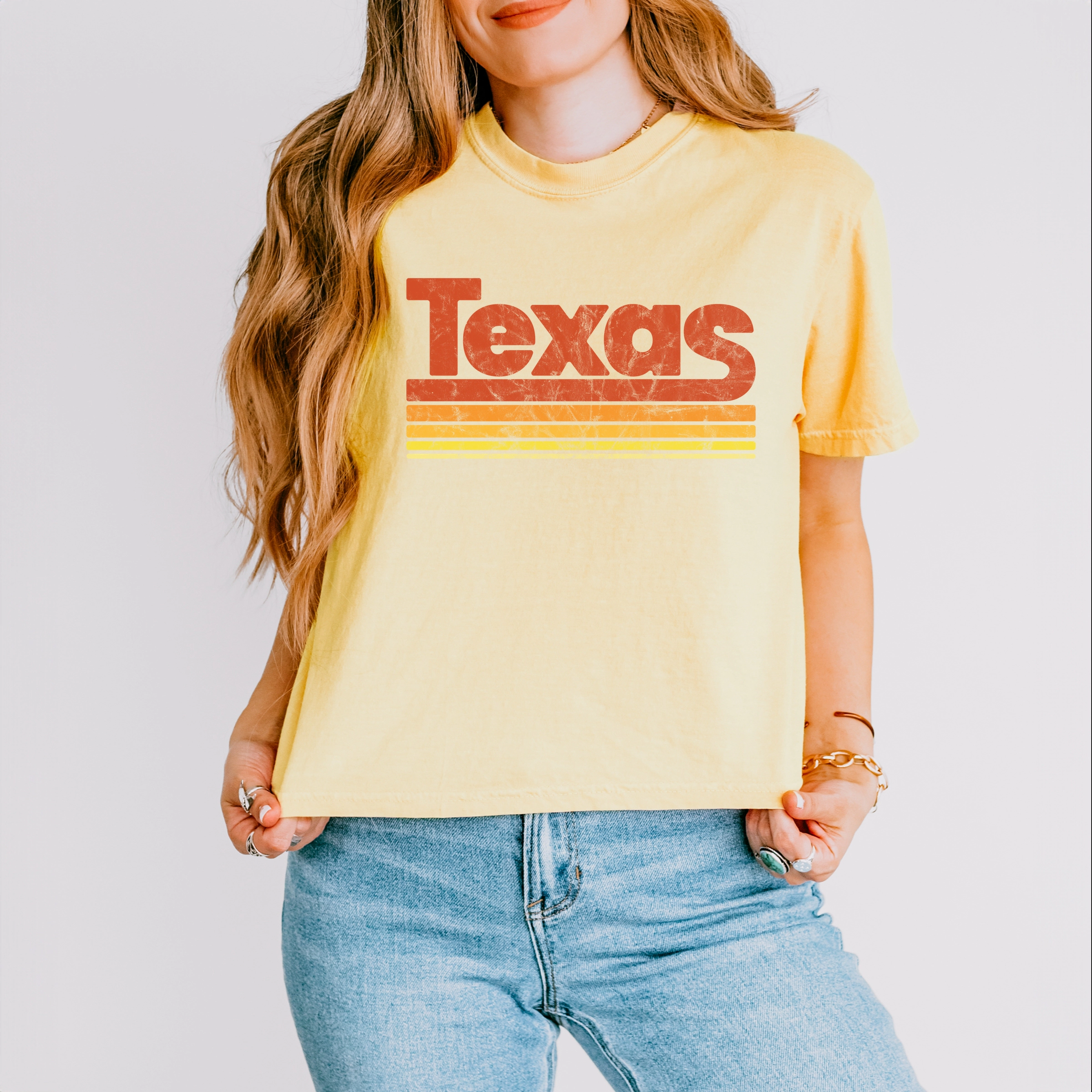 Simply Sage Market - Women's Boxy Crop Top Graphic T-Shirt Texas Retro Stripes