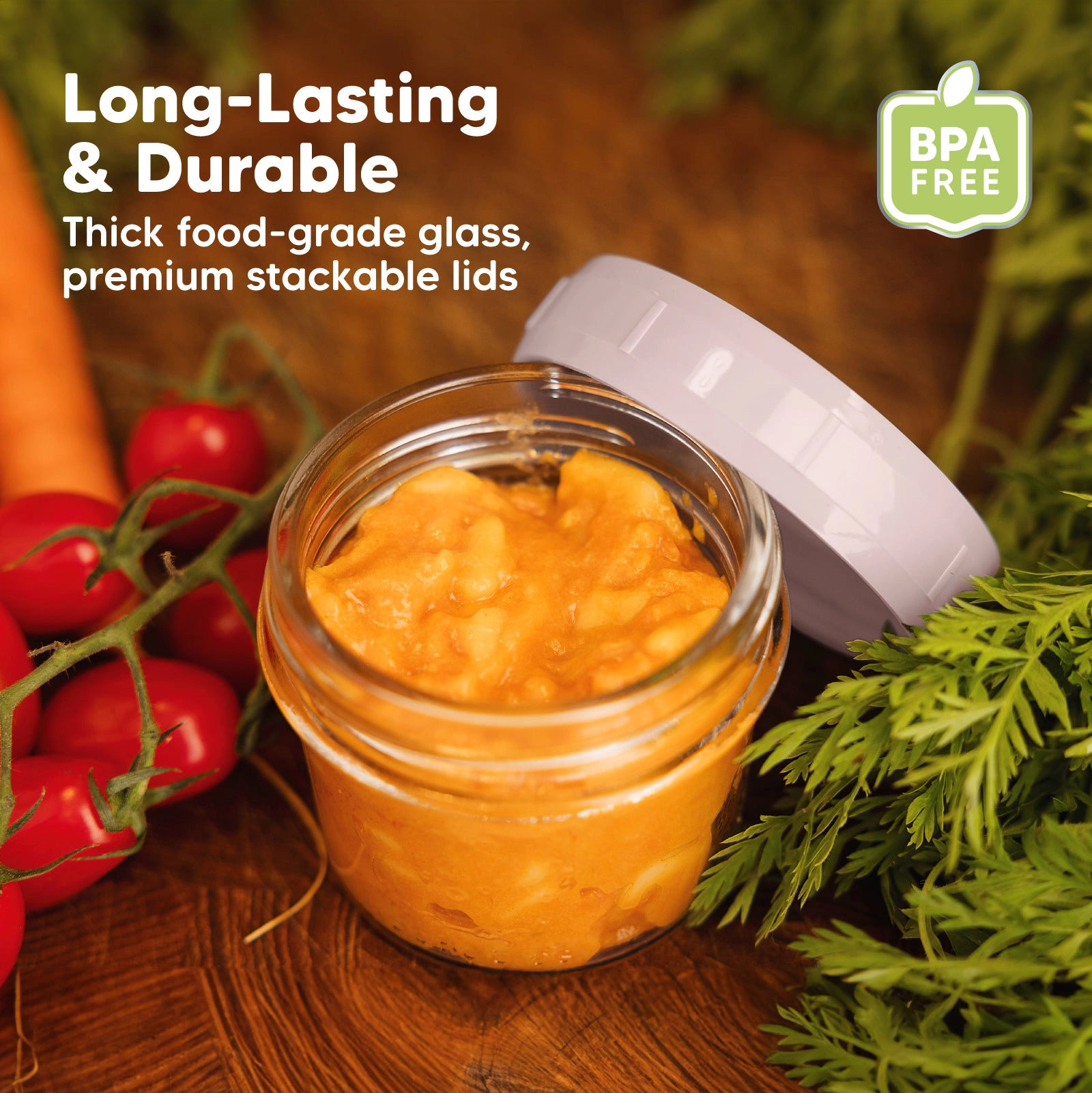 KeaBabies 6-Pack Prep Jars Food Glass Containers for Baby Boys, Girls