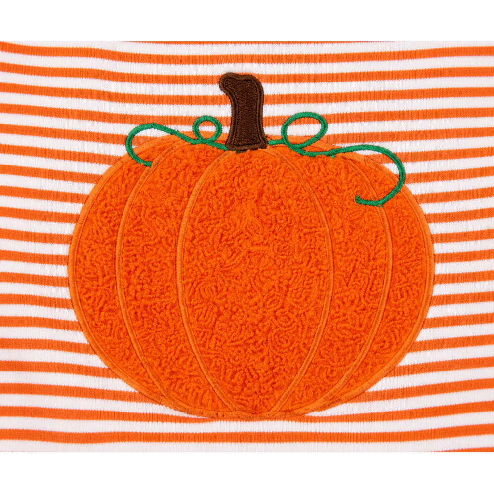Laurenza's Striped Baby Romper with Textured Pumpkin Embroidery