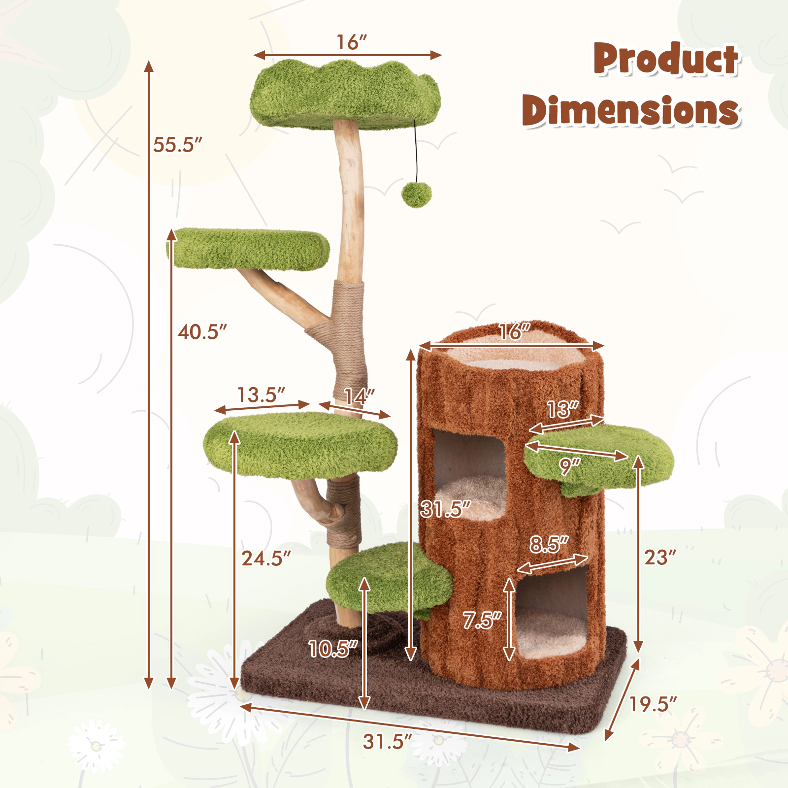 SlickBlue Large Cat Tree Tower with Scratching Posts and Cat Houses