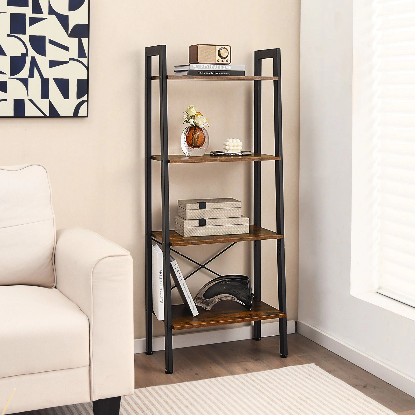 SlickBlue Modern 4-Tier Storage Shelf with Metal Frame and Wood
