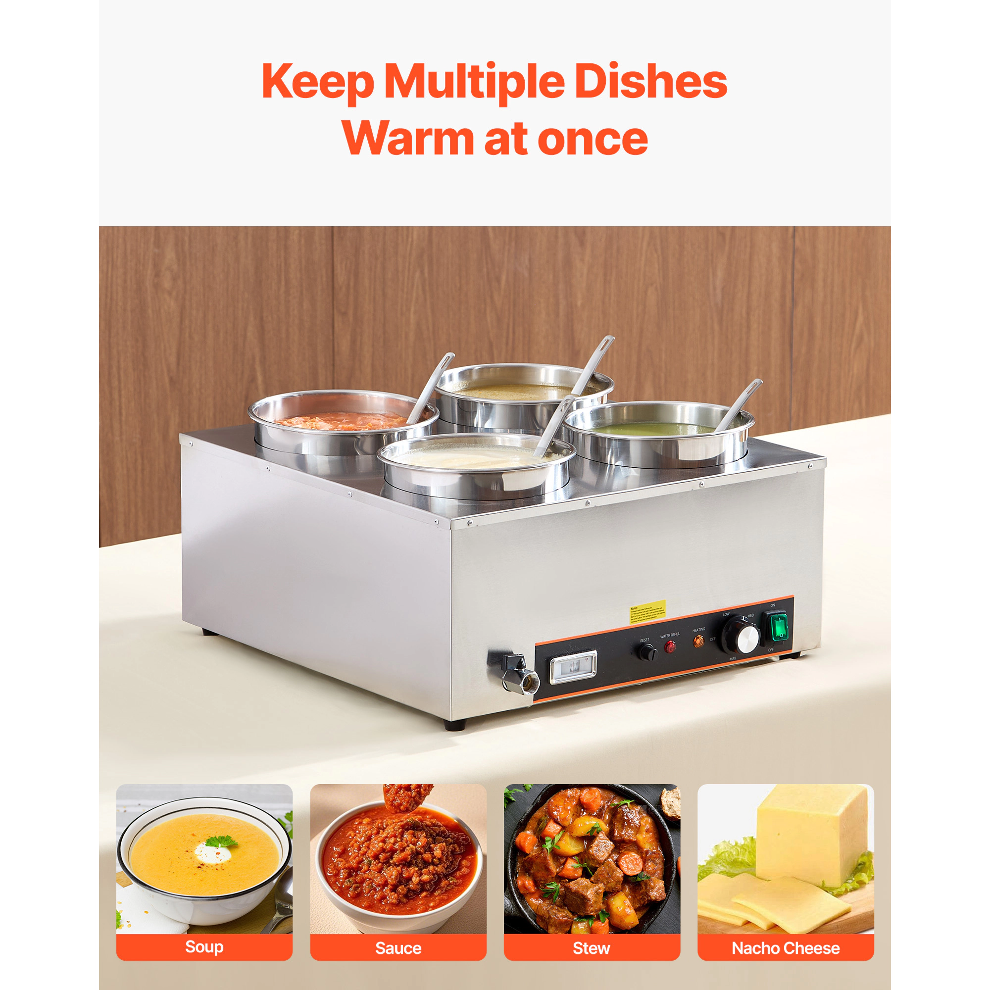HONGGE Electric Soup Warmer, 6.34QT Stainless Steel Round Pot with 86~185°F Adjustable Temp
