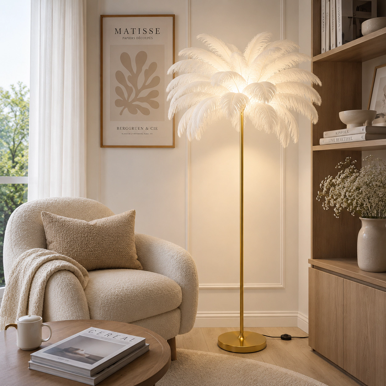 EP Light Modern Gold Feather Floor Lamp with 3 Color Temperatures