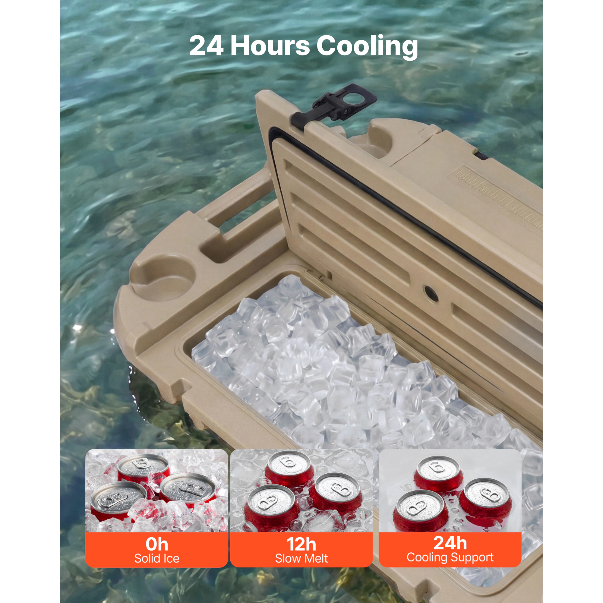 HONGGE Floating Cooler 40 QT Floating Ice Chest with Dry Storage & Tow Rope Premium LLDPE Amphibious Drink Cooler for