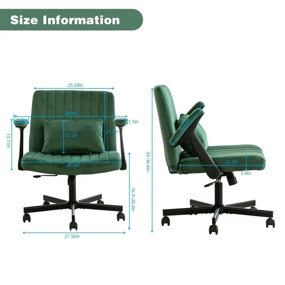 Platinum-Level Office Chairs Green Velvet Criss-Cross Office Chair with Memory Foam & Padded Armrests