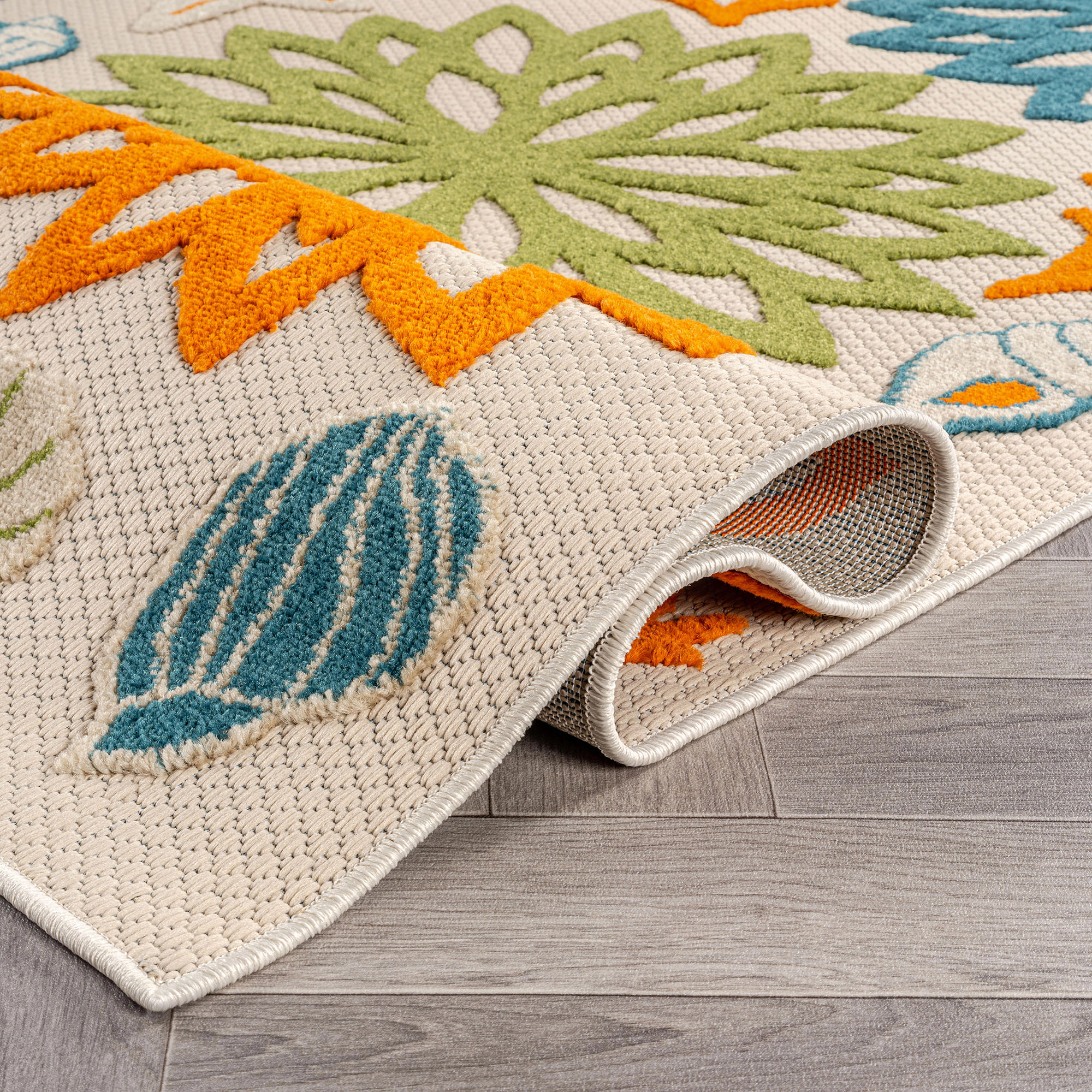 World Rug Gallery Indoor/Outdoor High-Low Textured Area Rug, Coastal Floral, Easy-Clean