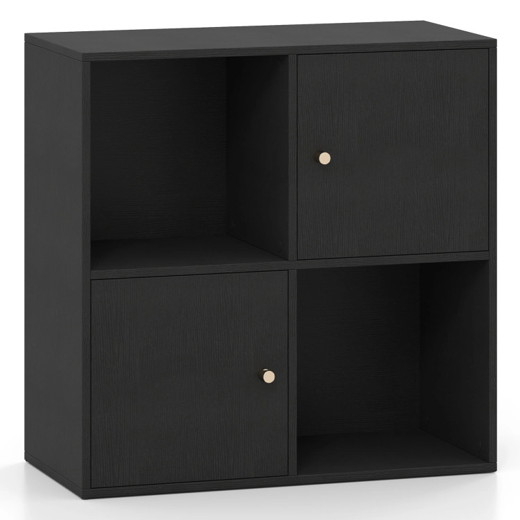 Hivvago 4-Cube Bookcase 3-Tier Bookshelf with Dual Anti-Tipping Kits and 2 Cabinets