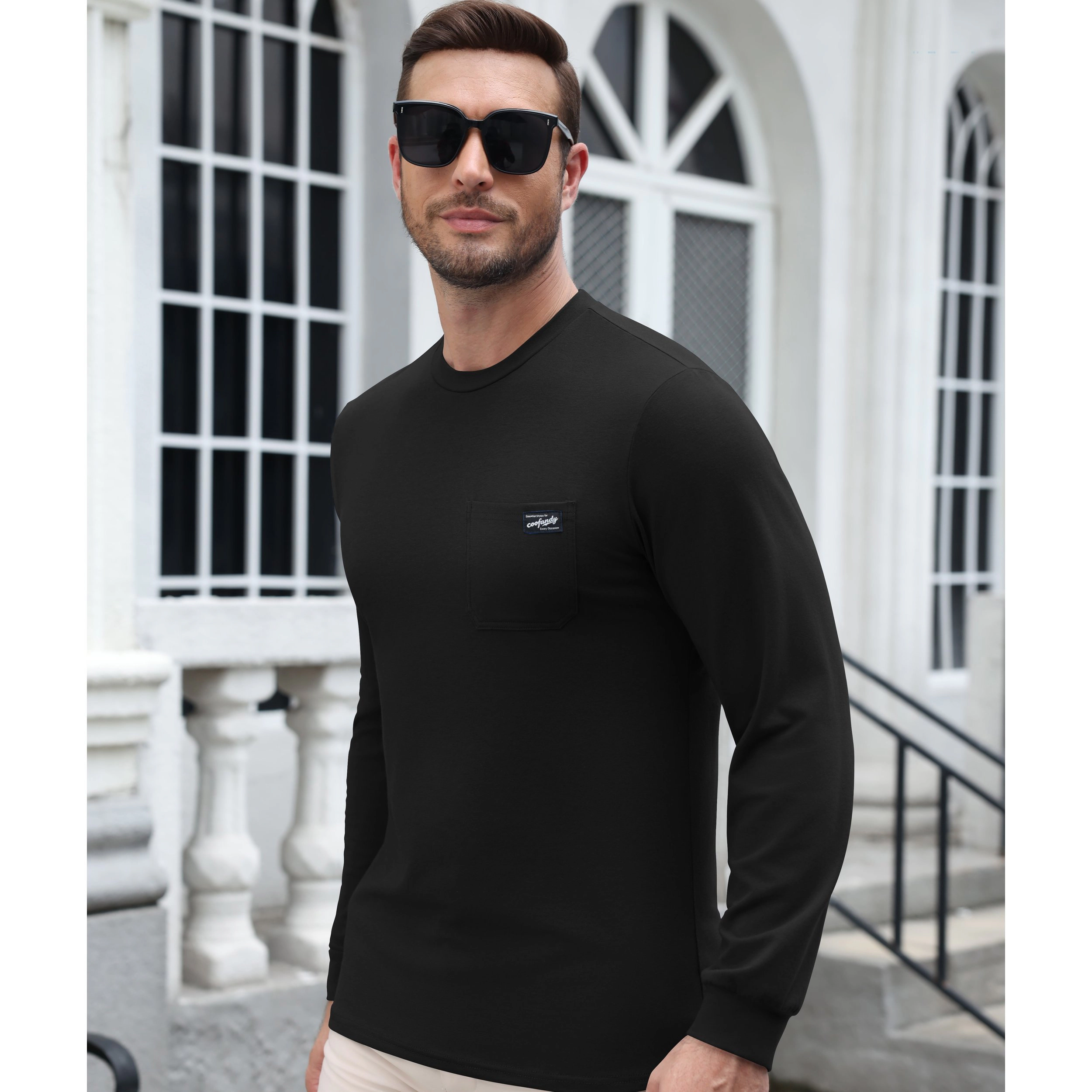 COOFANDY Men's Regular Fit Long Sleeve Crew Neck Pocket T-Shirt