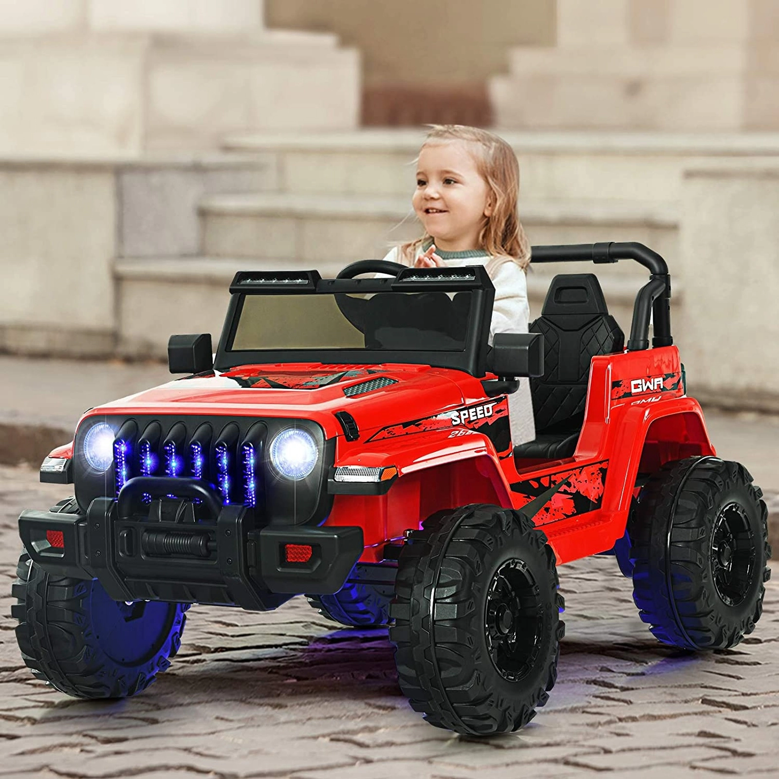 12V Kids Ride on Car 2.4G Parent Remote 3 Speeds Spring Suspension and Music Off-Road SUV Style Ages 3+ 77-lb Capacity
