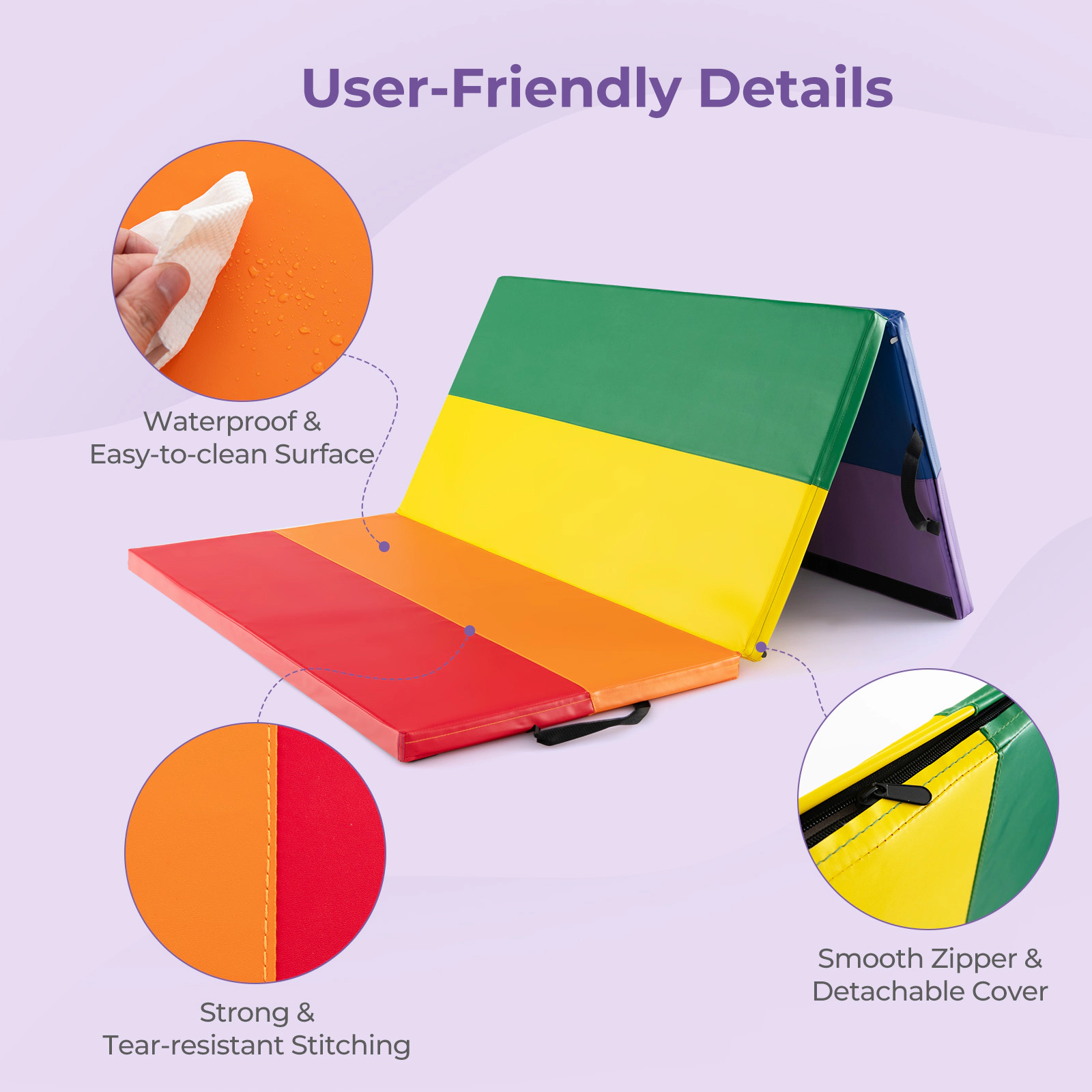 SUGIFT Kids Multicolor Tri-Folding Gymnastics Tumbling Mat with 2 Carry Handles 71-in W 47-in D 1.6-in H