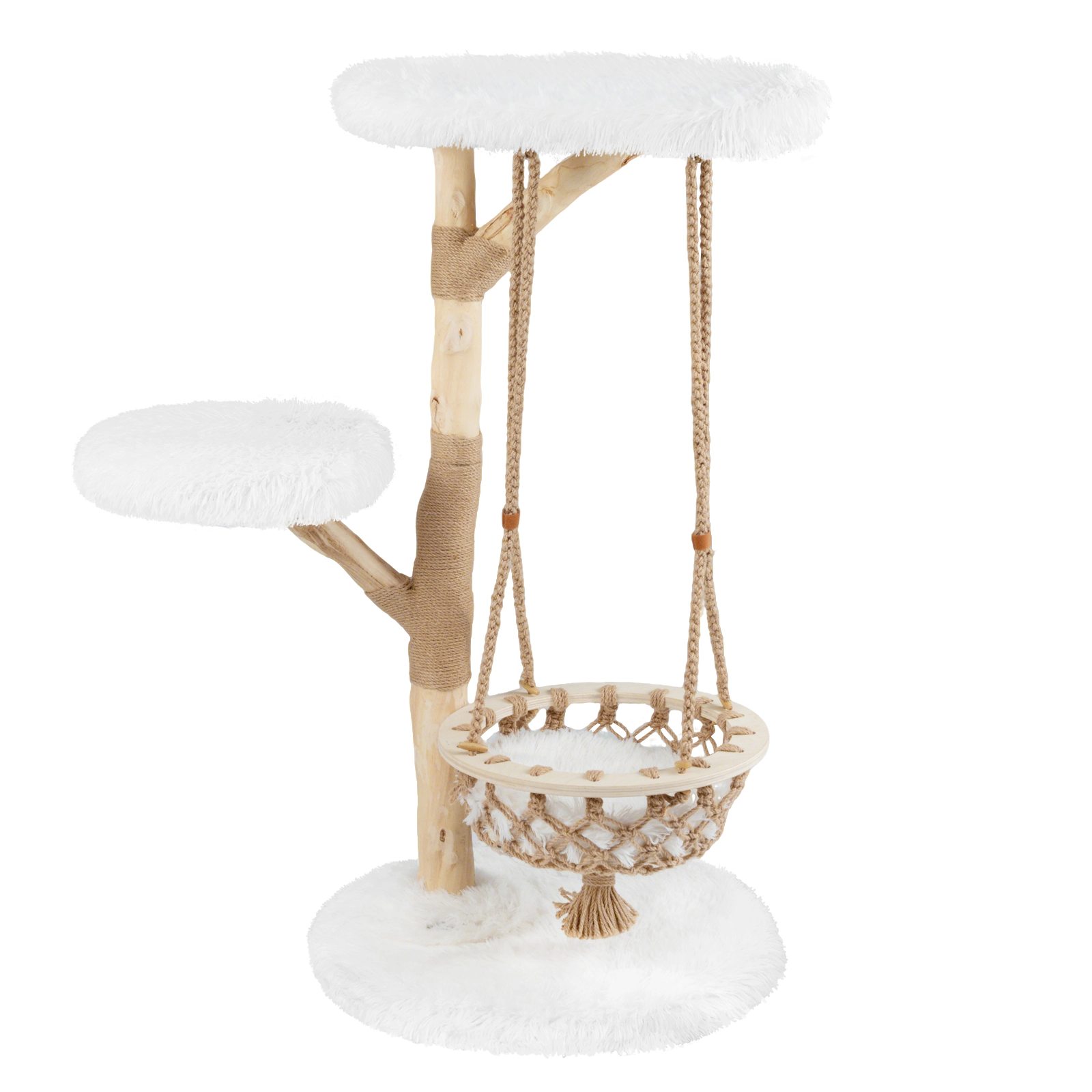 SUGIFT 48.5-in Solid Wood Cat Tree with Hanging Cradle Bed 23.5-in Top Perch Jute Post and 44-lb Layers