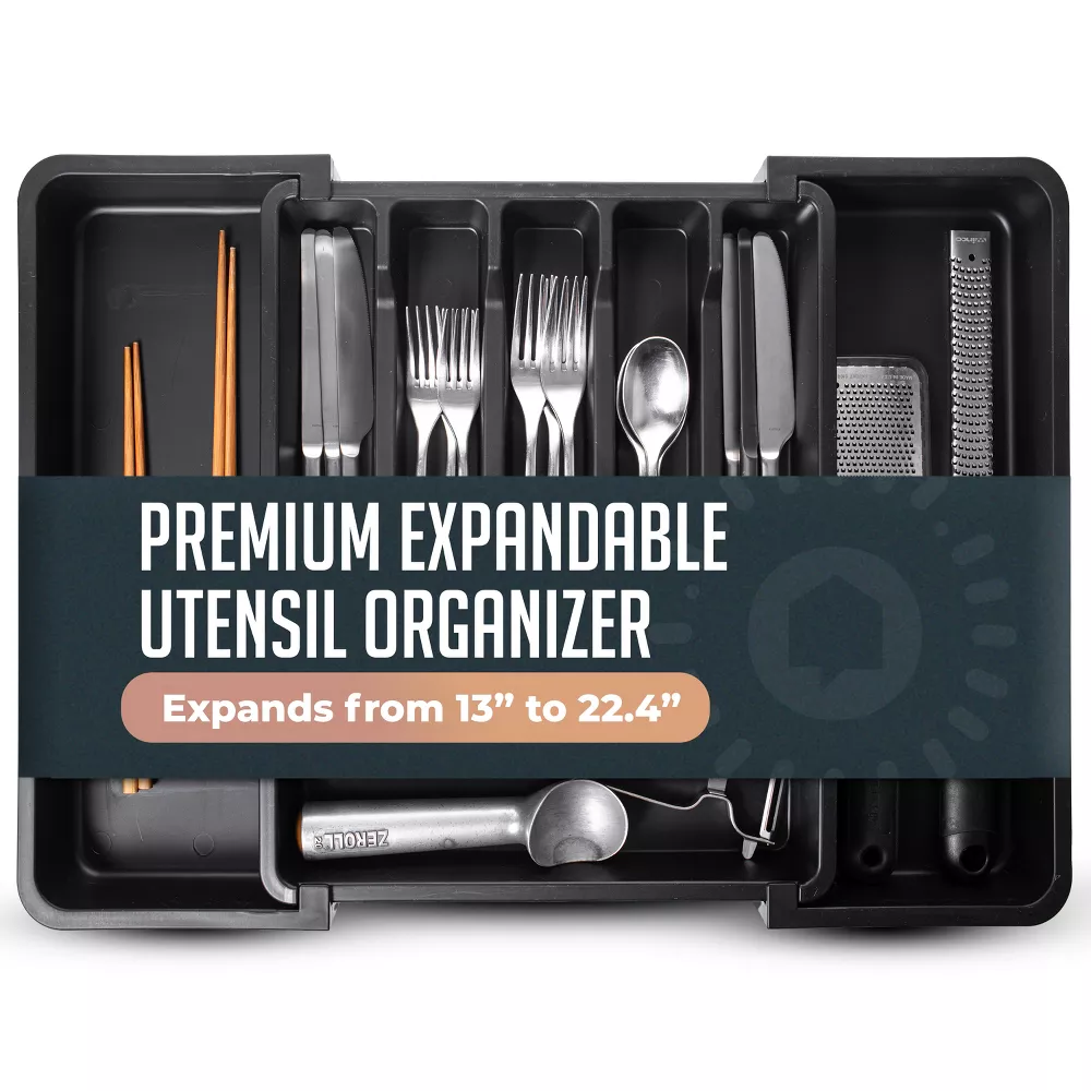 Luminuxe Expandable Silverware and Utensil Drawer Organizer with 8 Compartments - Space-Saving Storage Solution