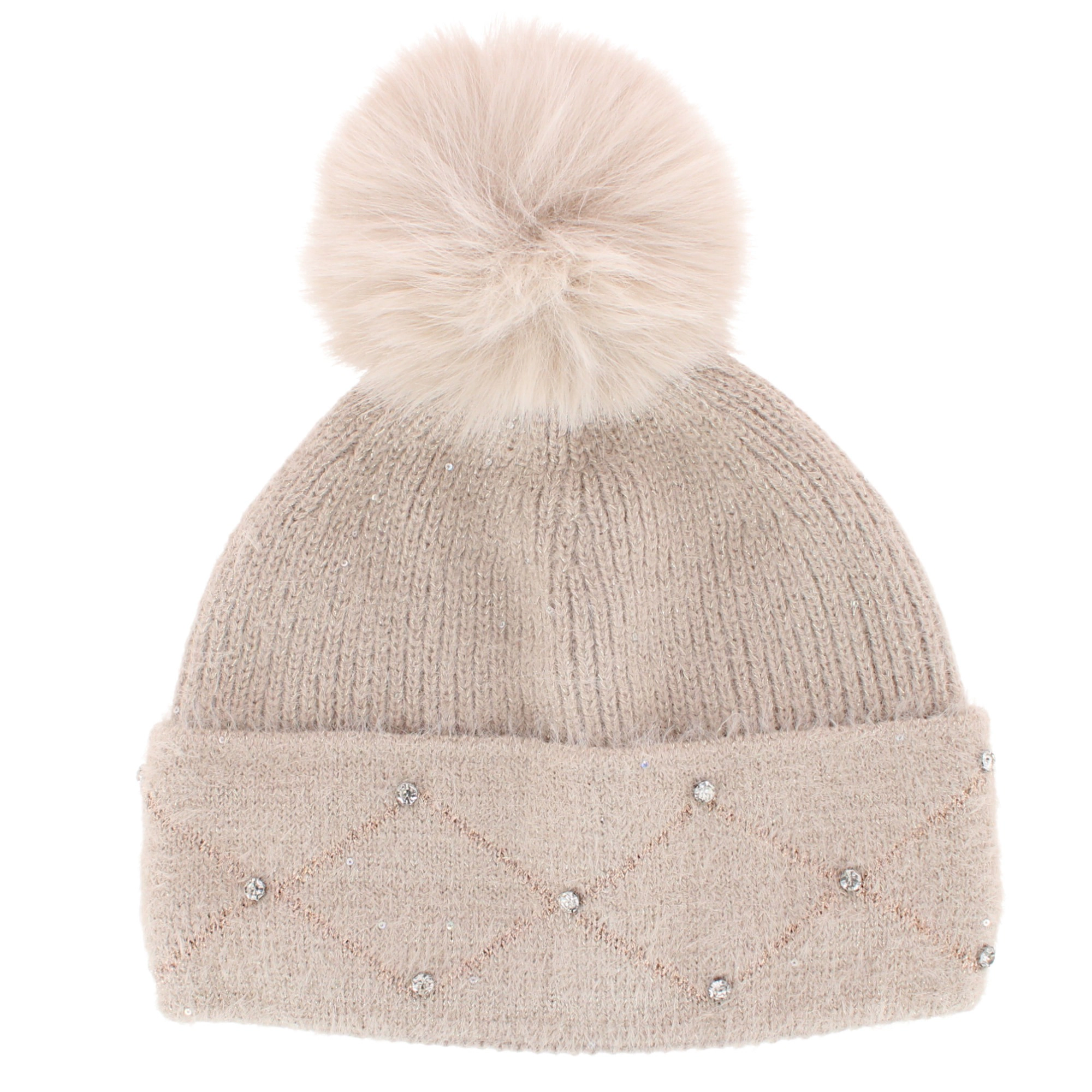 David & Young Women's Lux Knit Lined Winter Beanie Hat with Stone Detail