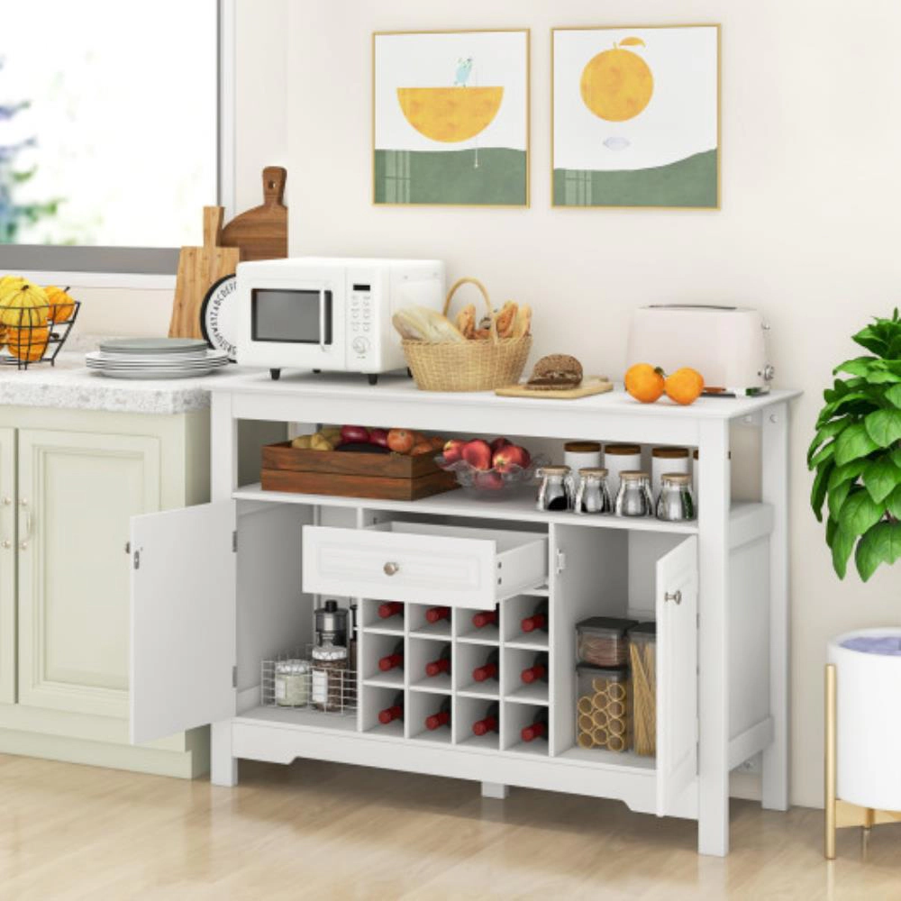 Hivvago Buffet Sideboard Wine Liquor Coffee Bar Cabinet With Removable Wine Rack-White