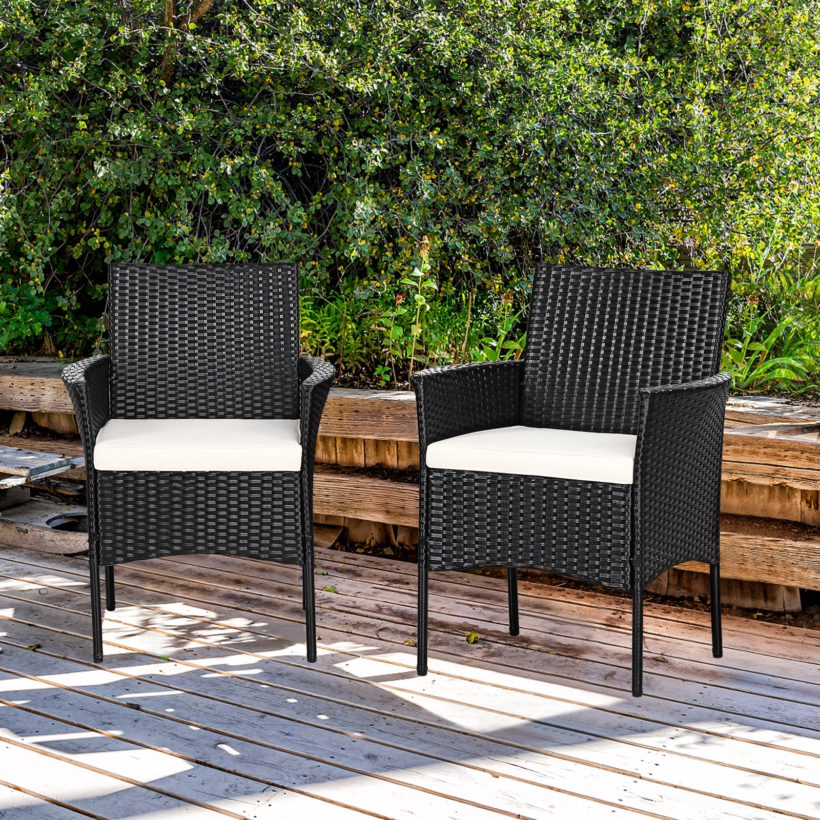 SUGIFT Black PE Rattan Cozy Seat Cushions Set of 2 Patio Wicker Armchairs