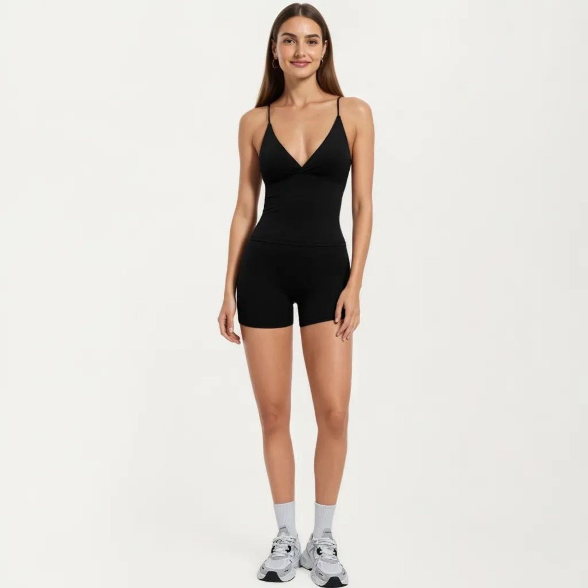 Anna-Kaci Women's V Neck Seamless Active Tank Top with Adjustable Spaghetti Straps and Light Support Built-In Bra