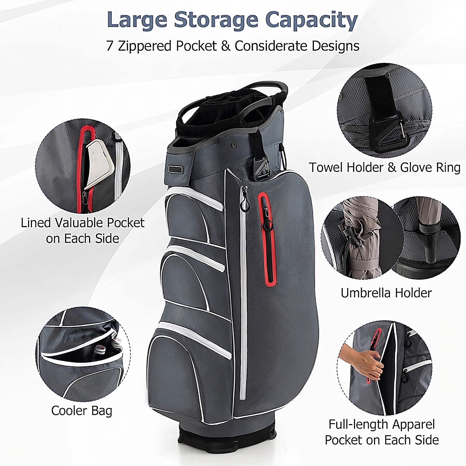 SUGIFT 9.5-in Top Lightweight Polyester Golf Cart Bag 15-Way Dividers 10 x 8.5 in Base 5-lb Net Weight Sports Bag Red
