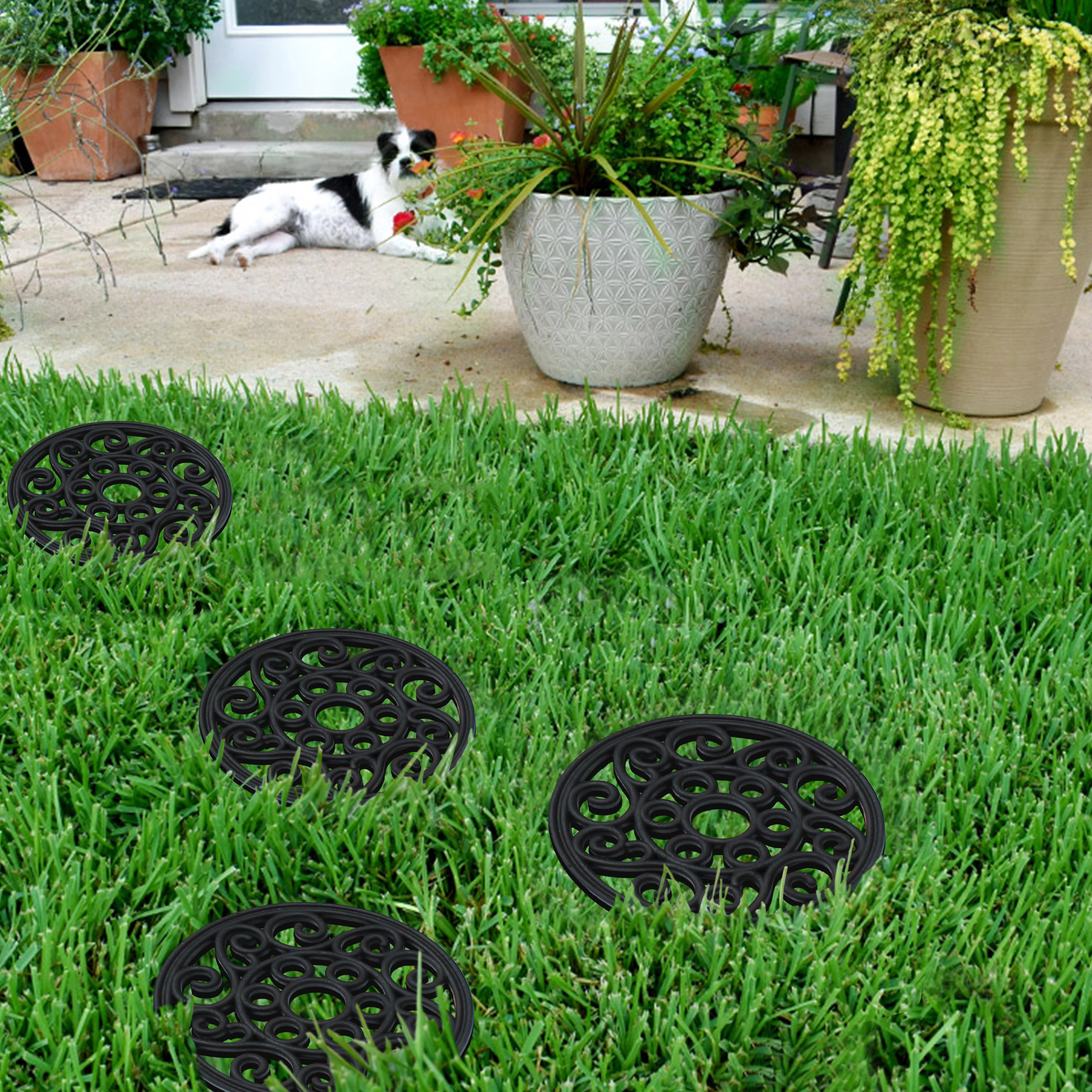A1 Home Collections Alora Paisley Black Rubber Garden Stepping Stone Mats Set of 4, 12 x 12 In