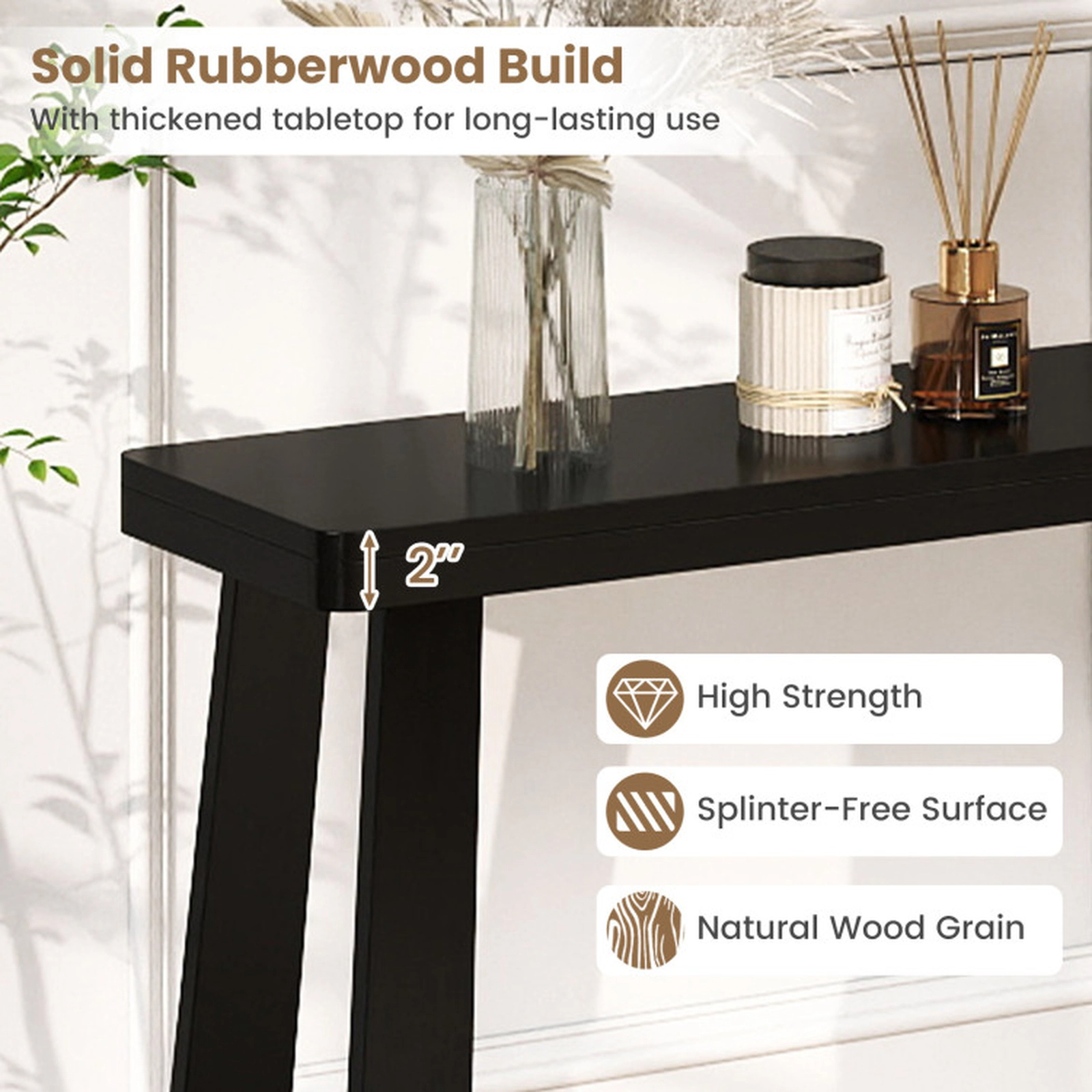 SUGIFT Narrow Entryway Console Table 165-lb Capacity Black/Walnut