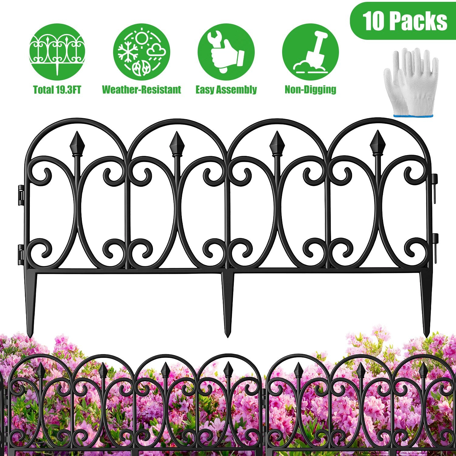 GBruno 10-Piece No-Dig Garden Edging Fence Panels